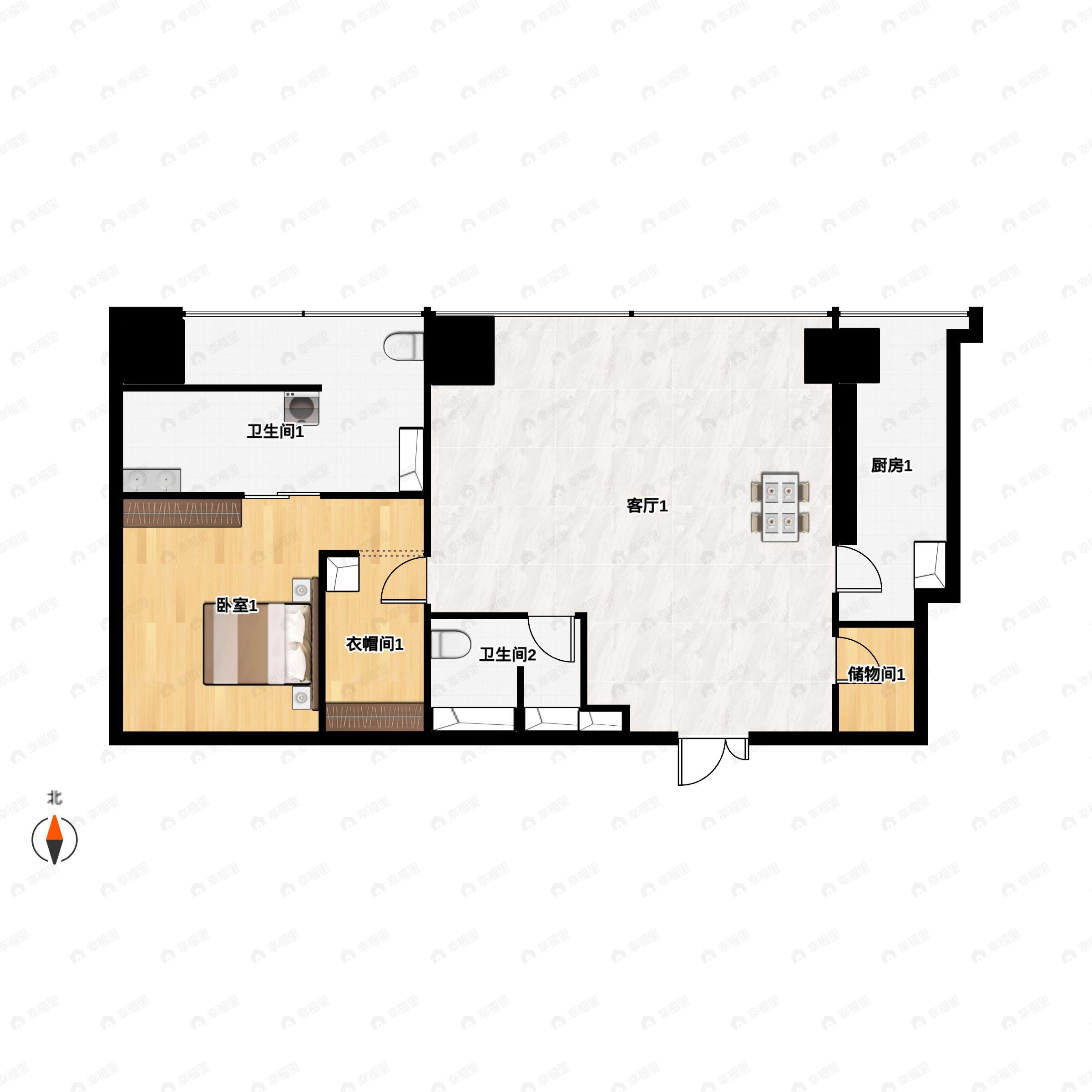 1室2厅2卫建面143平北户型图