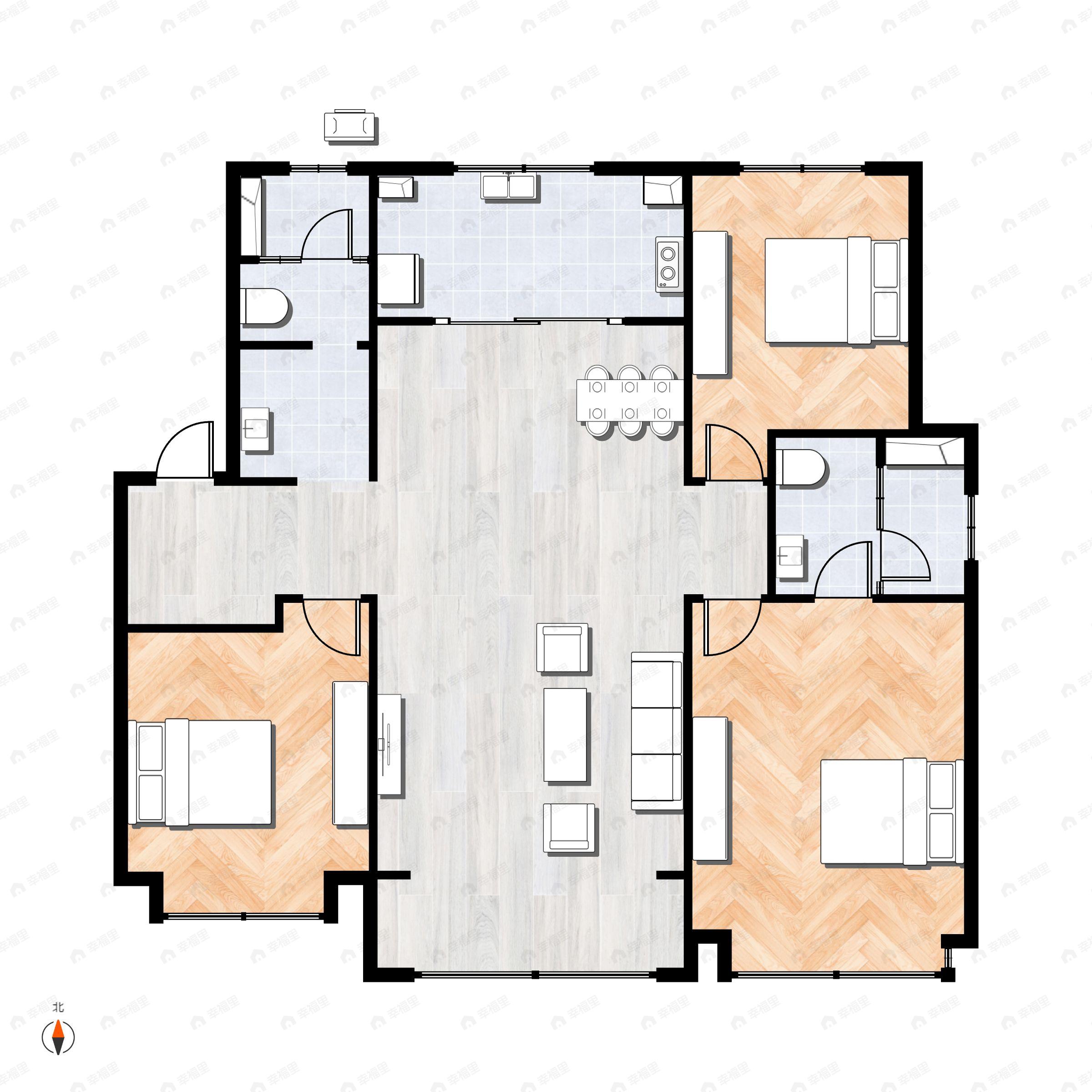 3室2厅2卫建面143平南|北户型图