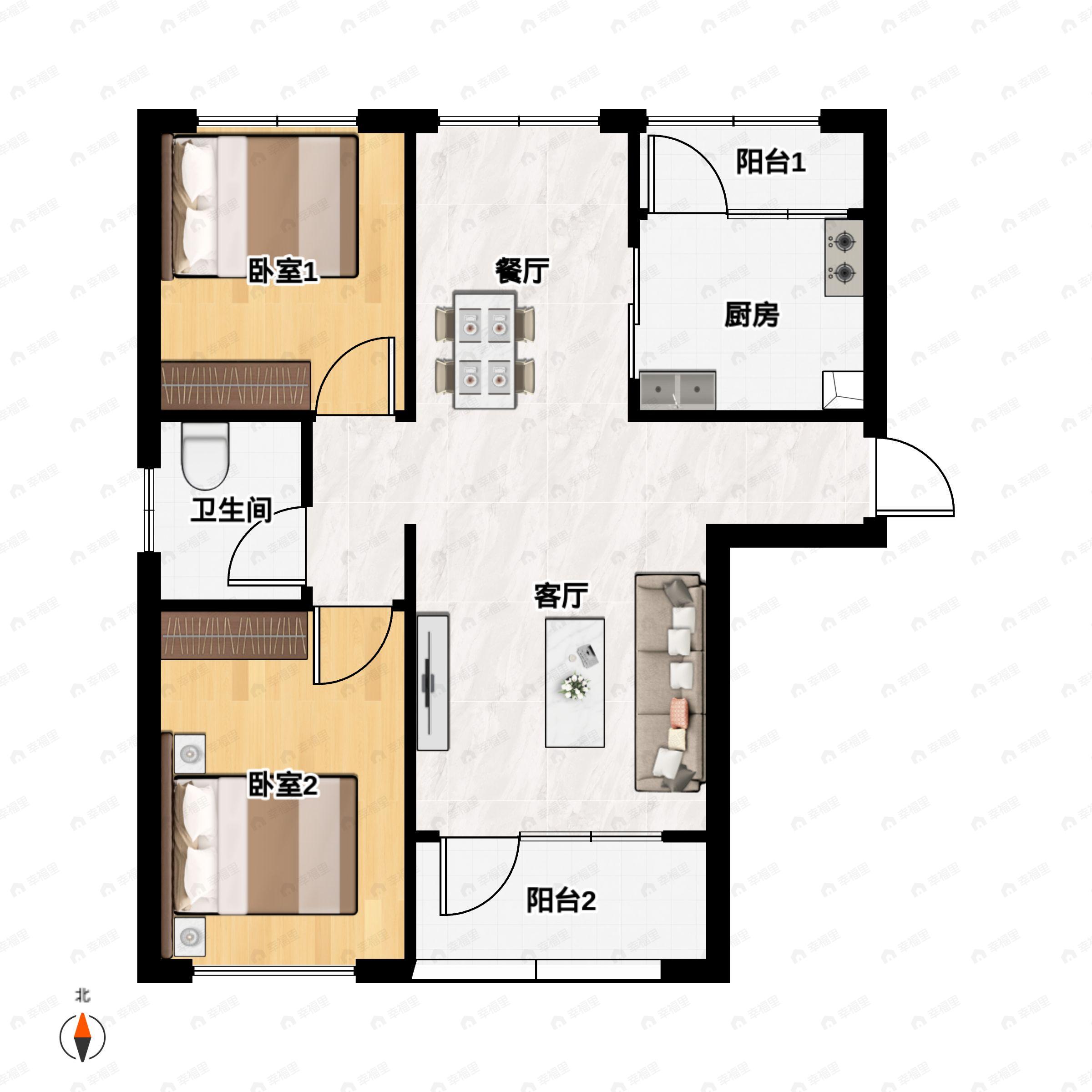 2室2厅1卫建面86平户型图