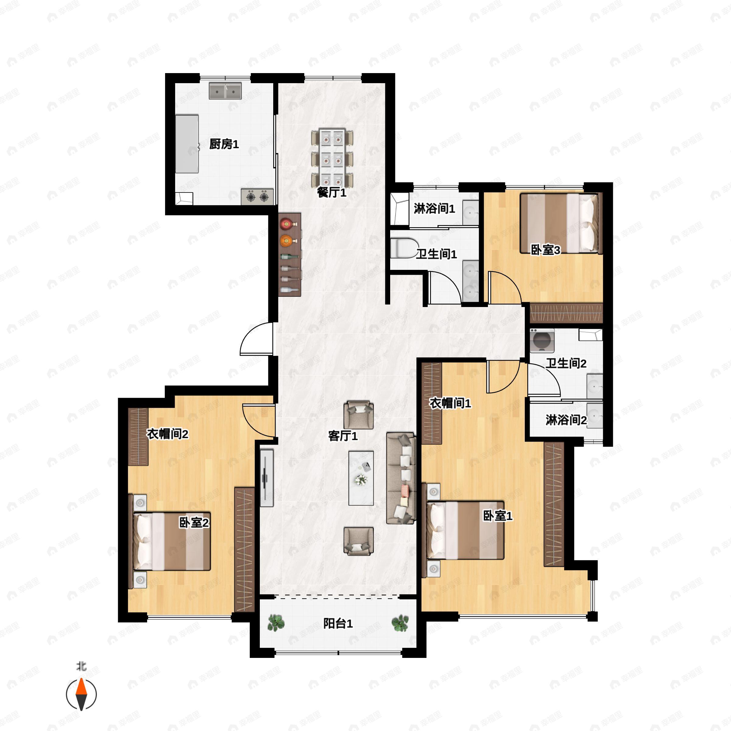 海信依云·罗曼3室2厅2卫户型图
