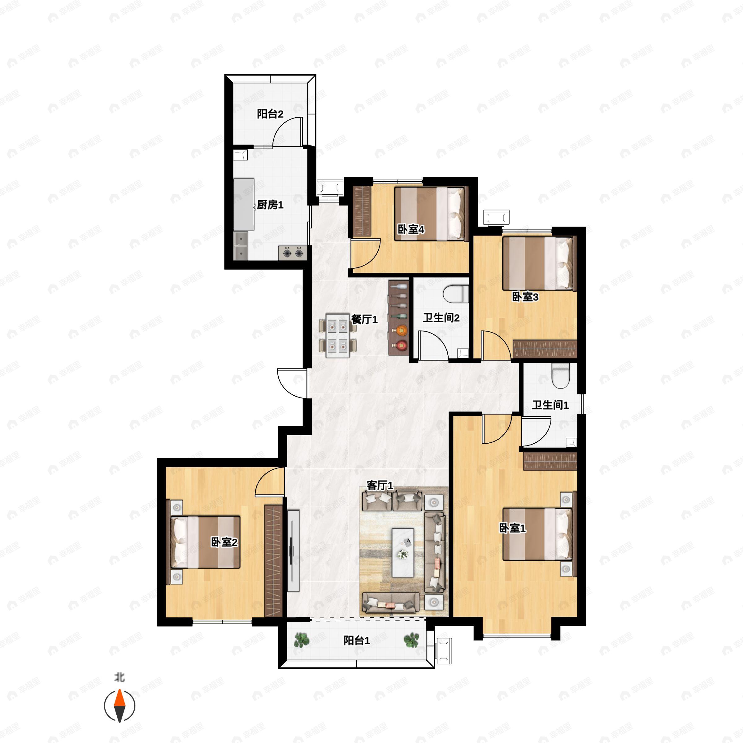 4室2厅2卫建面173平户型图