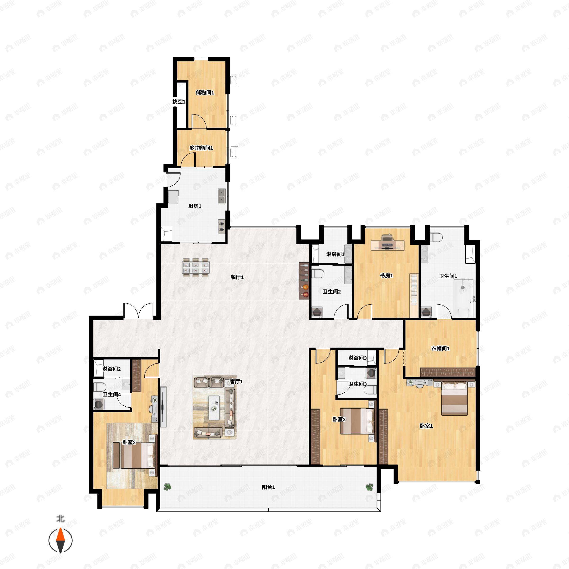 4室2厅4卫建面332平东户型图