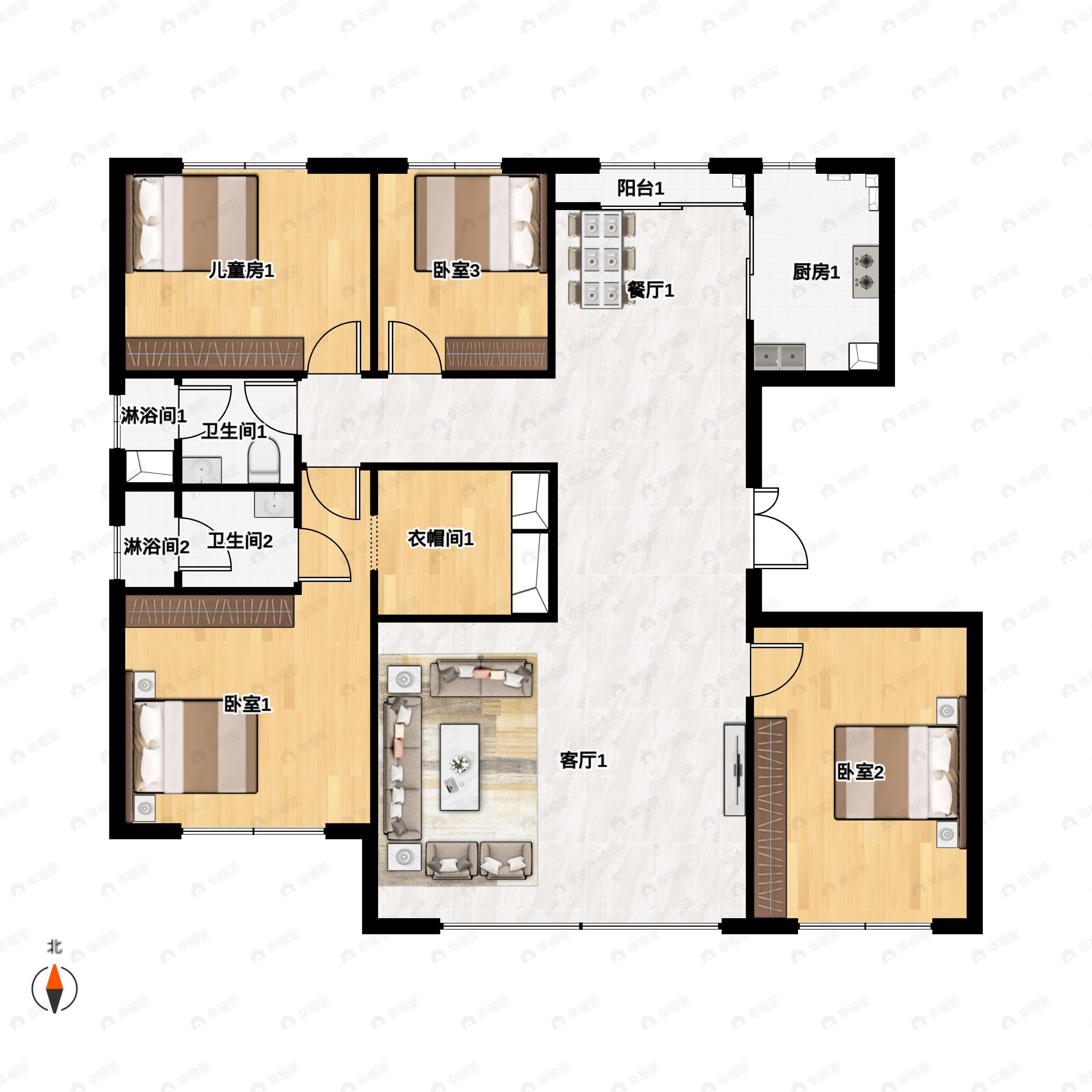 4室2厅2卫建面165平户型图