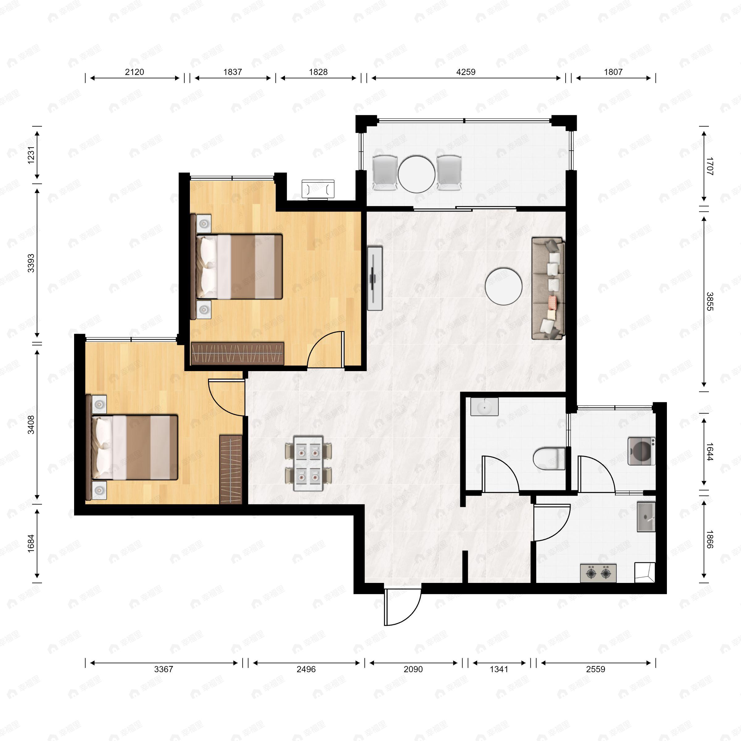 2室2厅1卫建面73平户型图