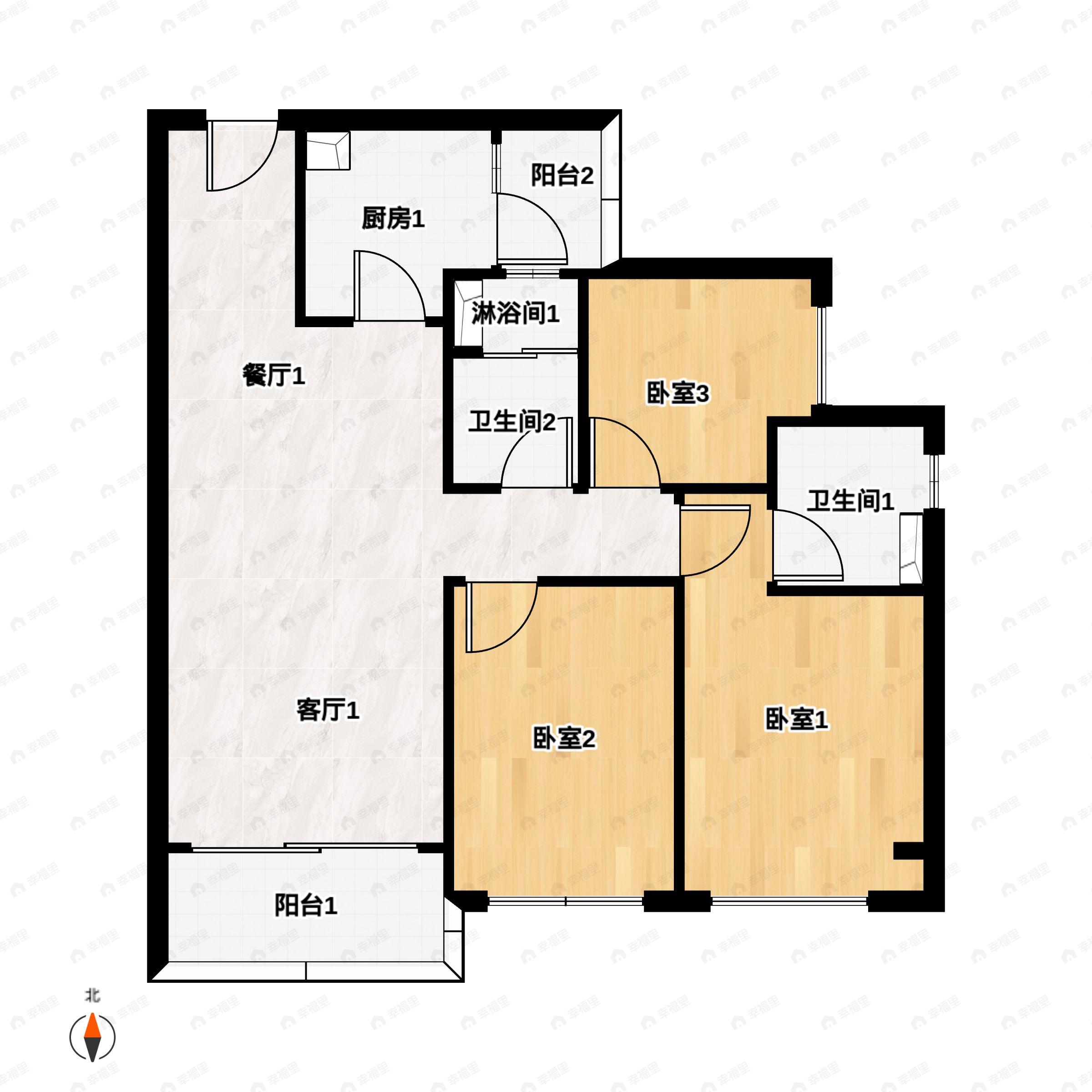 碧桂园明珠花园3室2厅2卫户型图