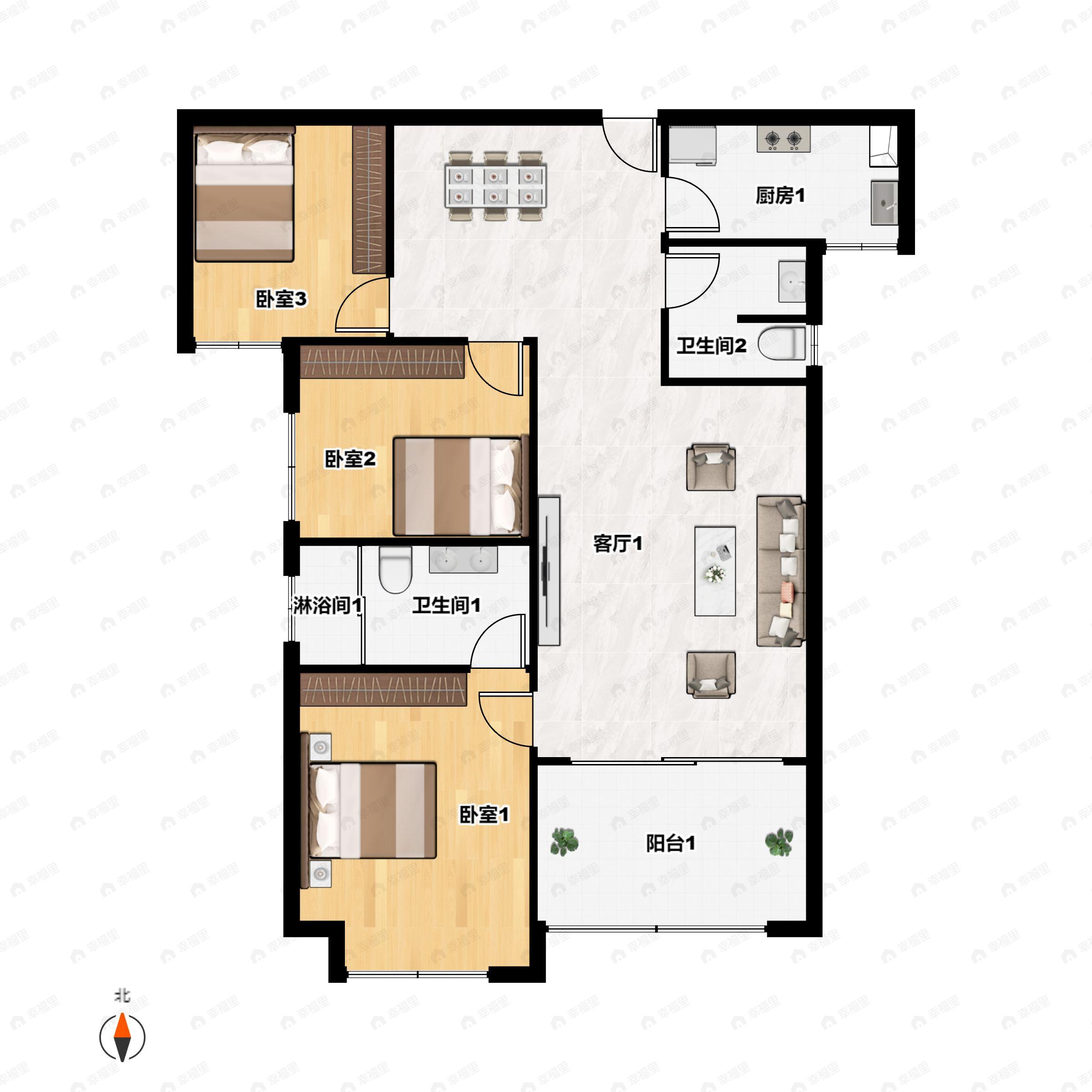 3室2厅2卫建面110平户型图