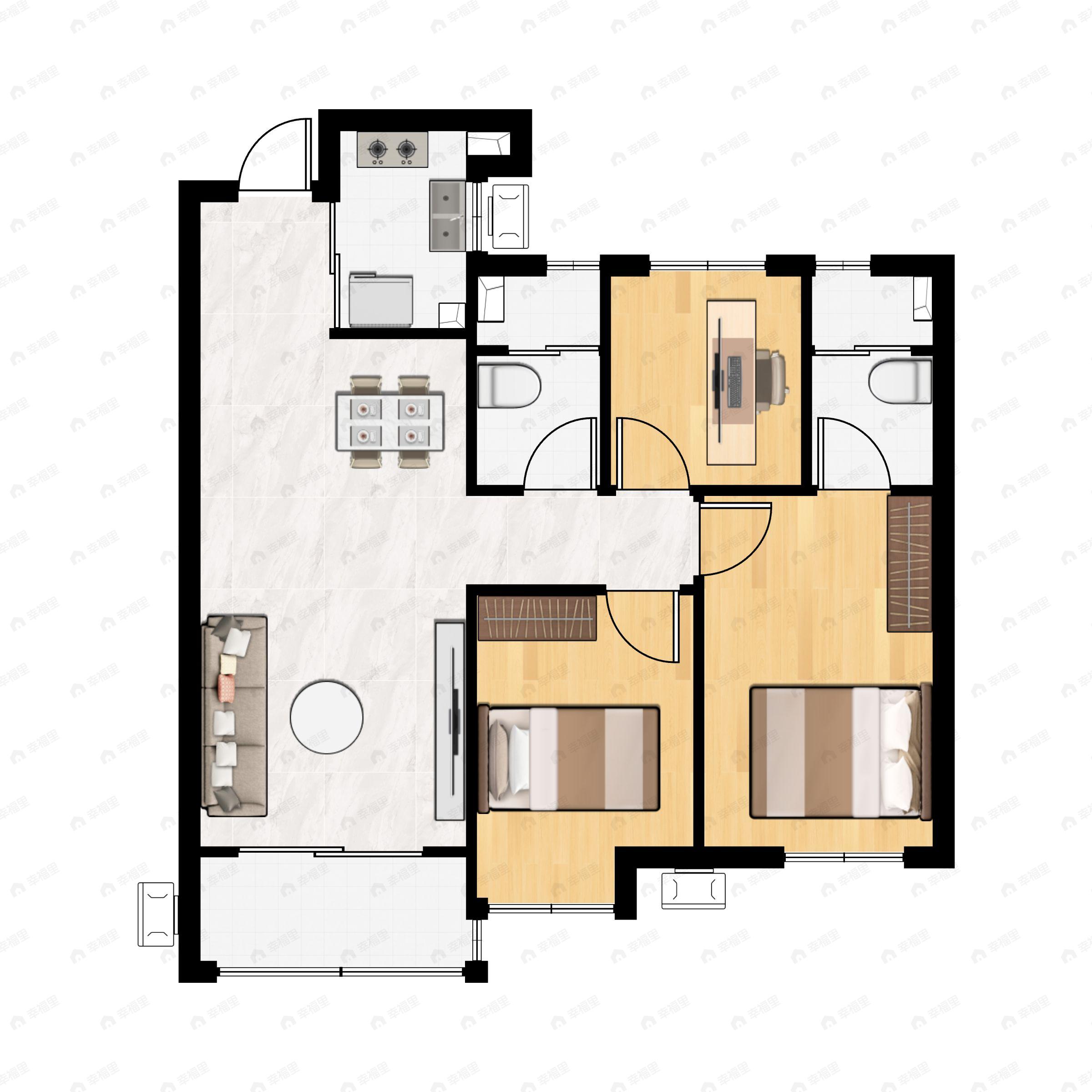 3室2厅2卫建面96平户型图