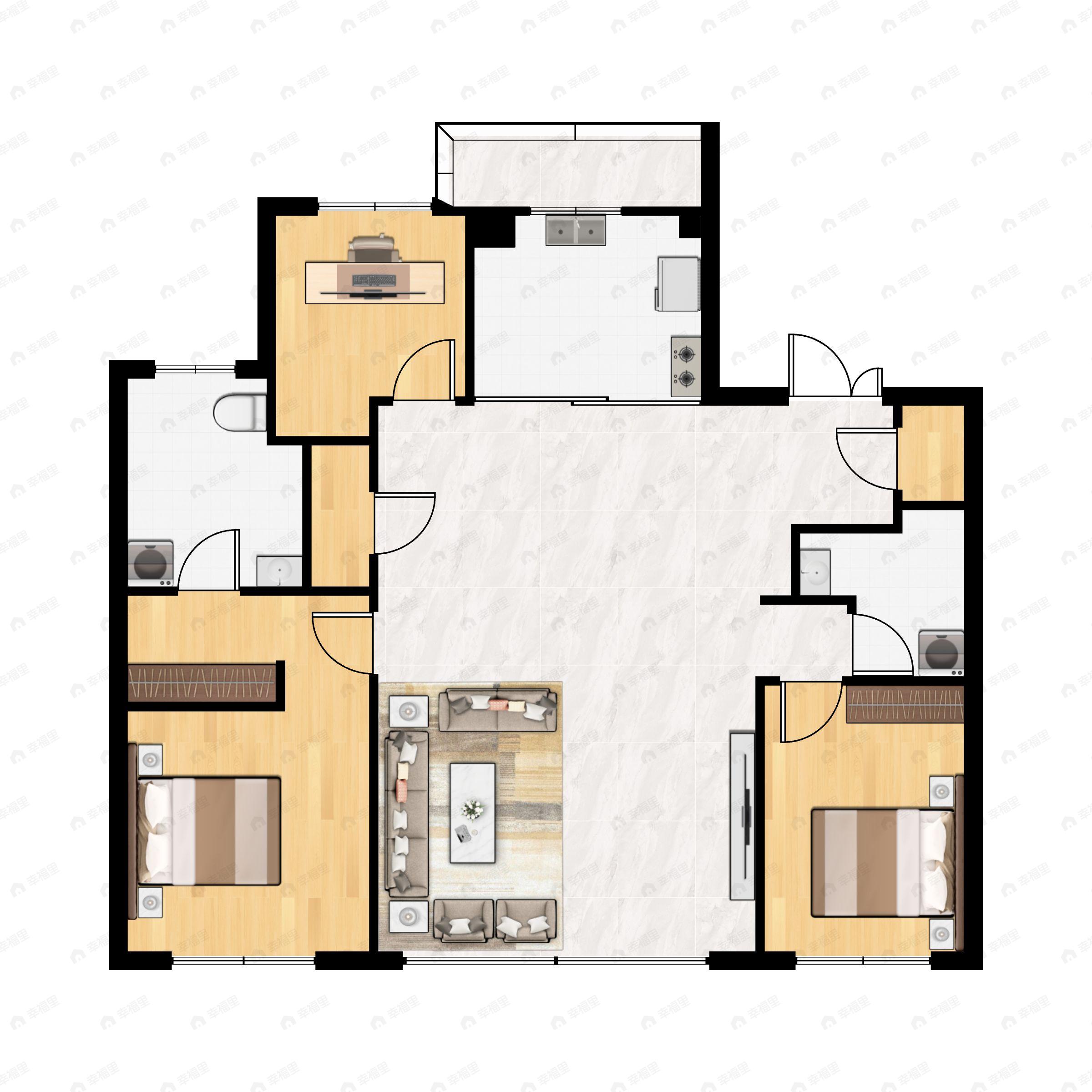 3室2厅2卫建面150m²南户型图