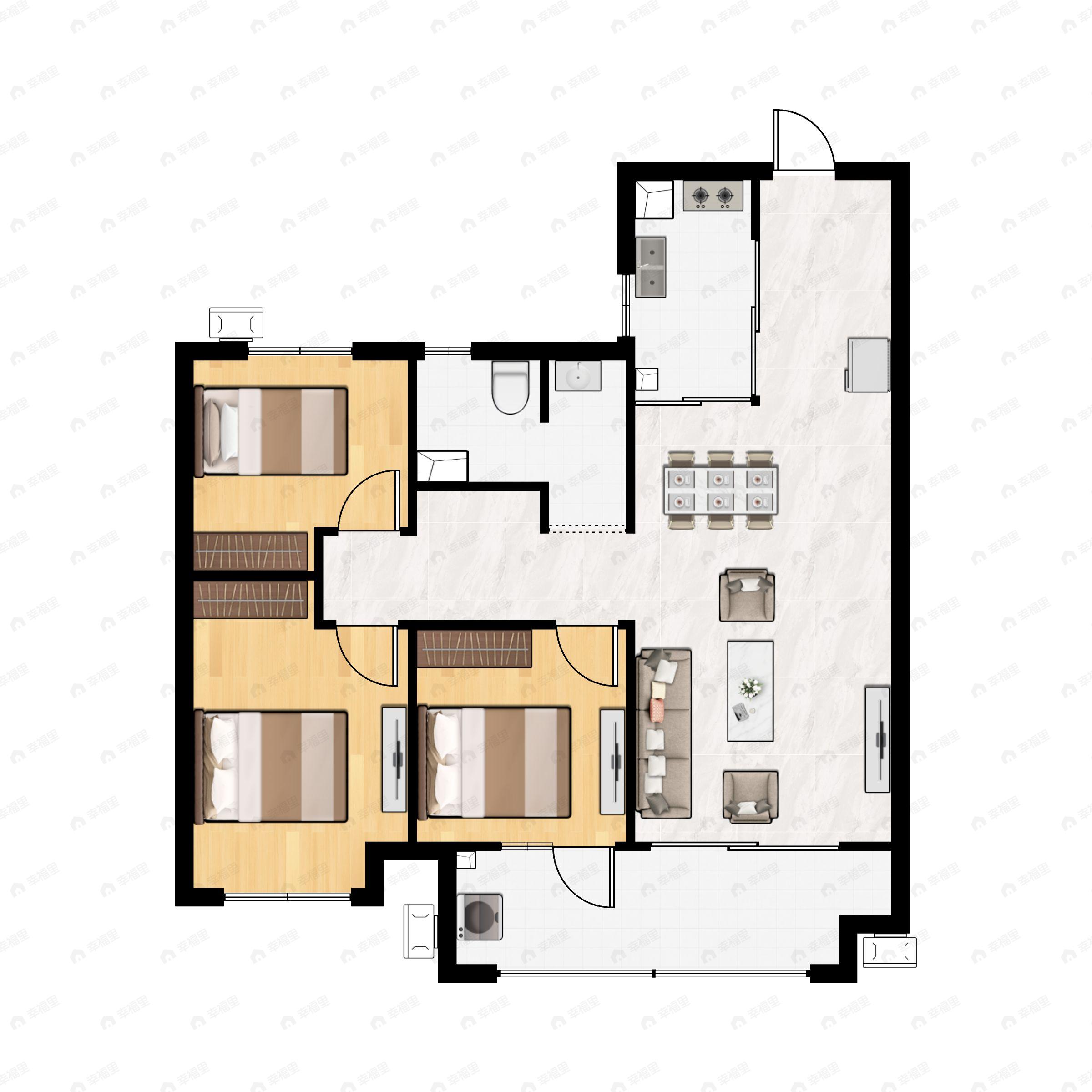 3室2厅1卫建面113平户型图