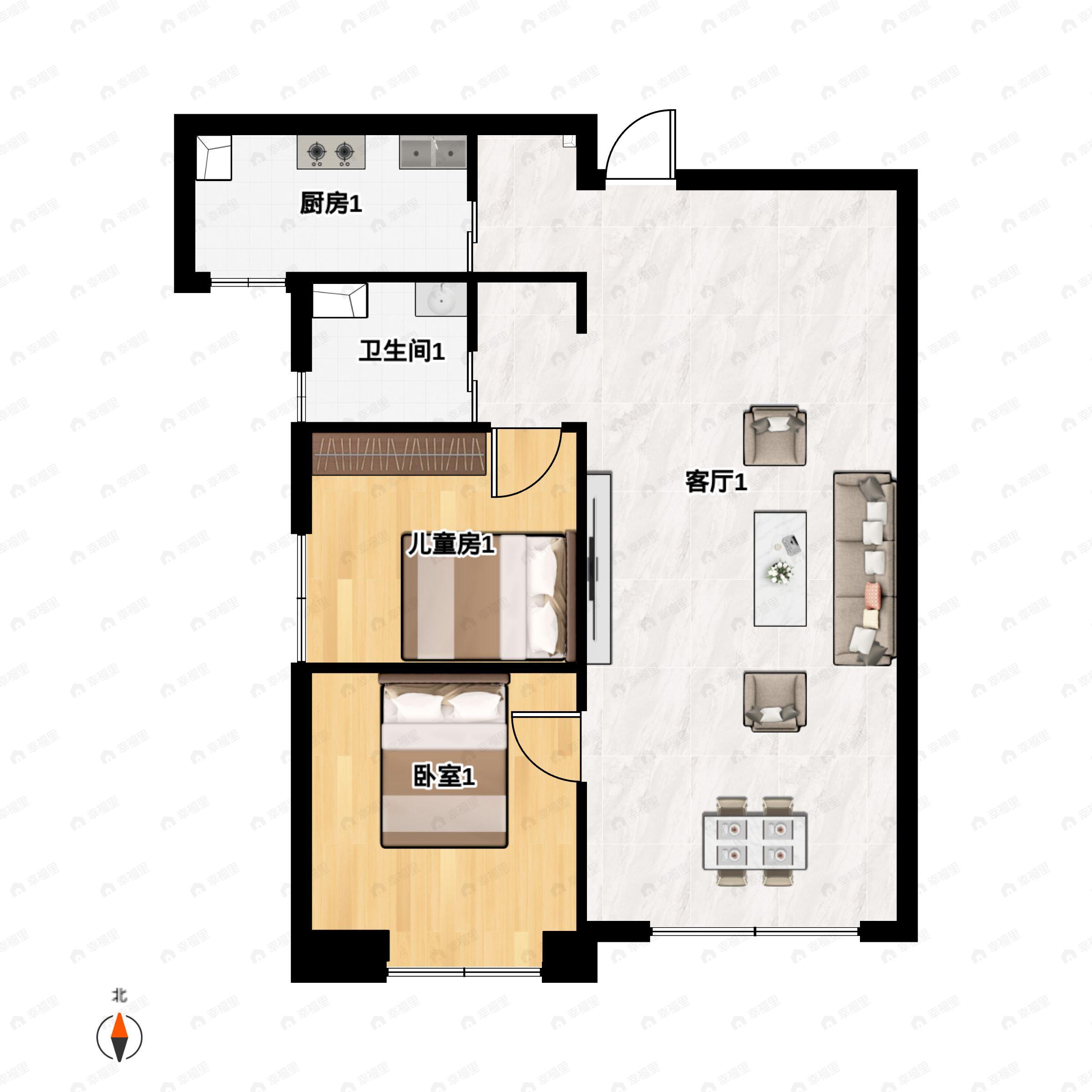 2室2厅1卫建面83平户型图