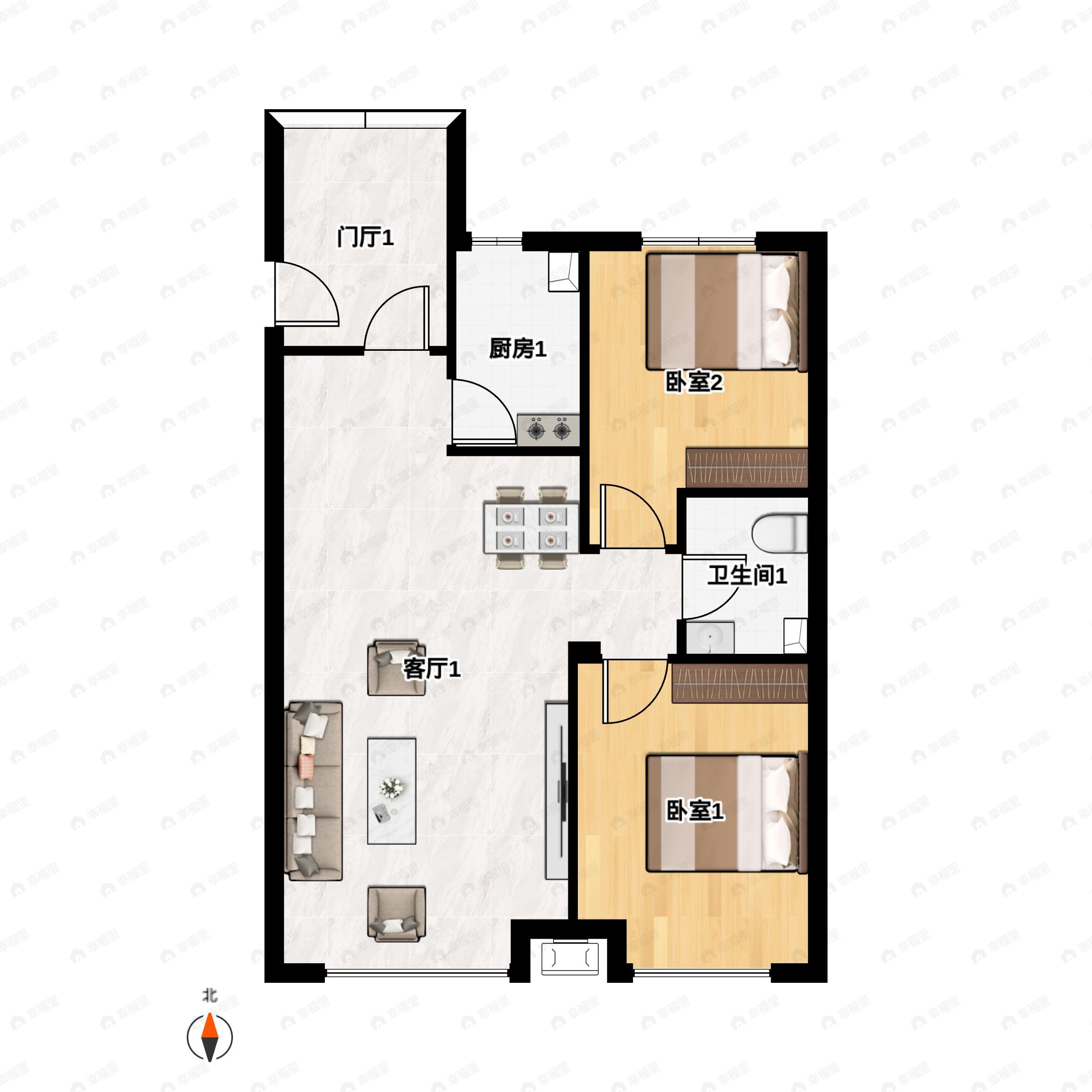 2室2厅1卫建面88平户型图