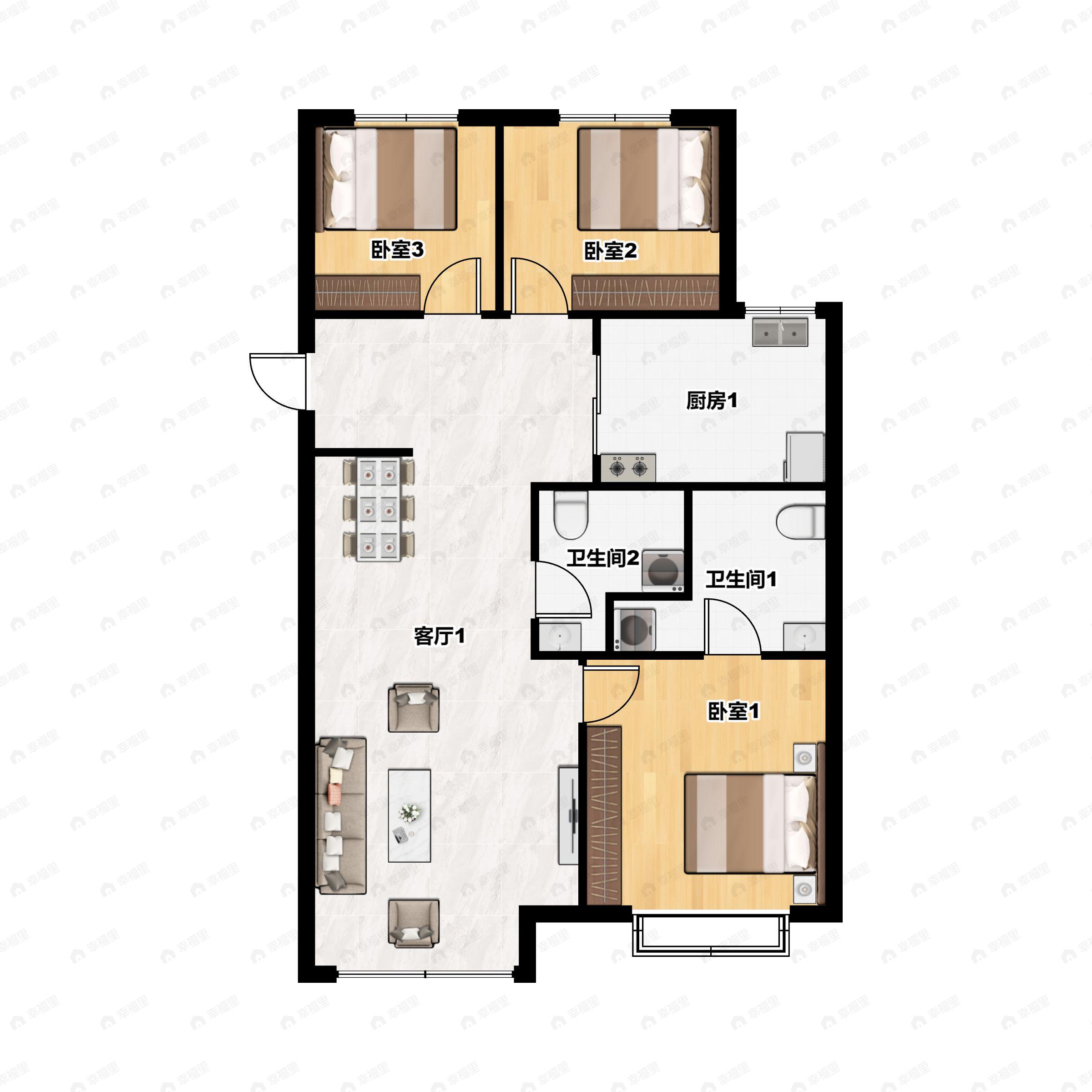 3室2厅2卫建面149平南户型图