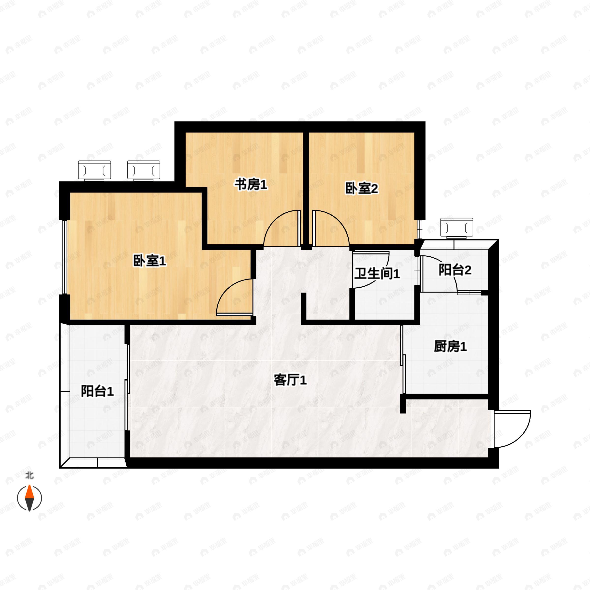 2室2厅1卫建面77平户型图