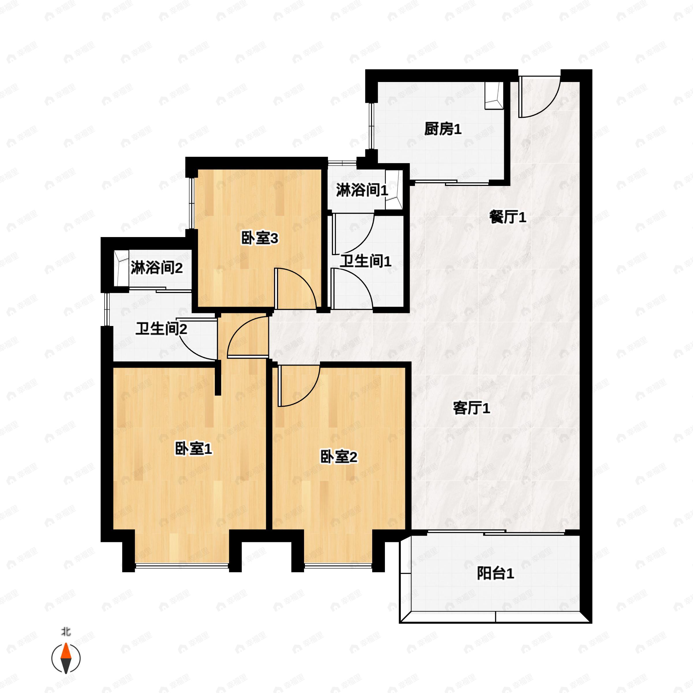 3室2厅2卫建面115平户型图