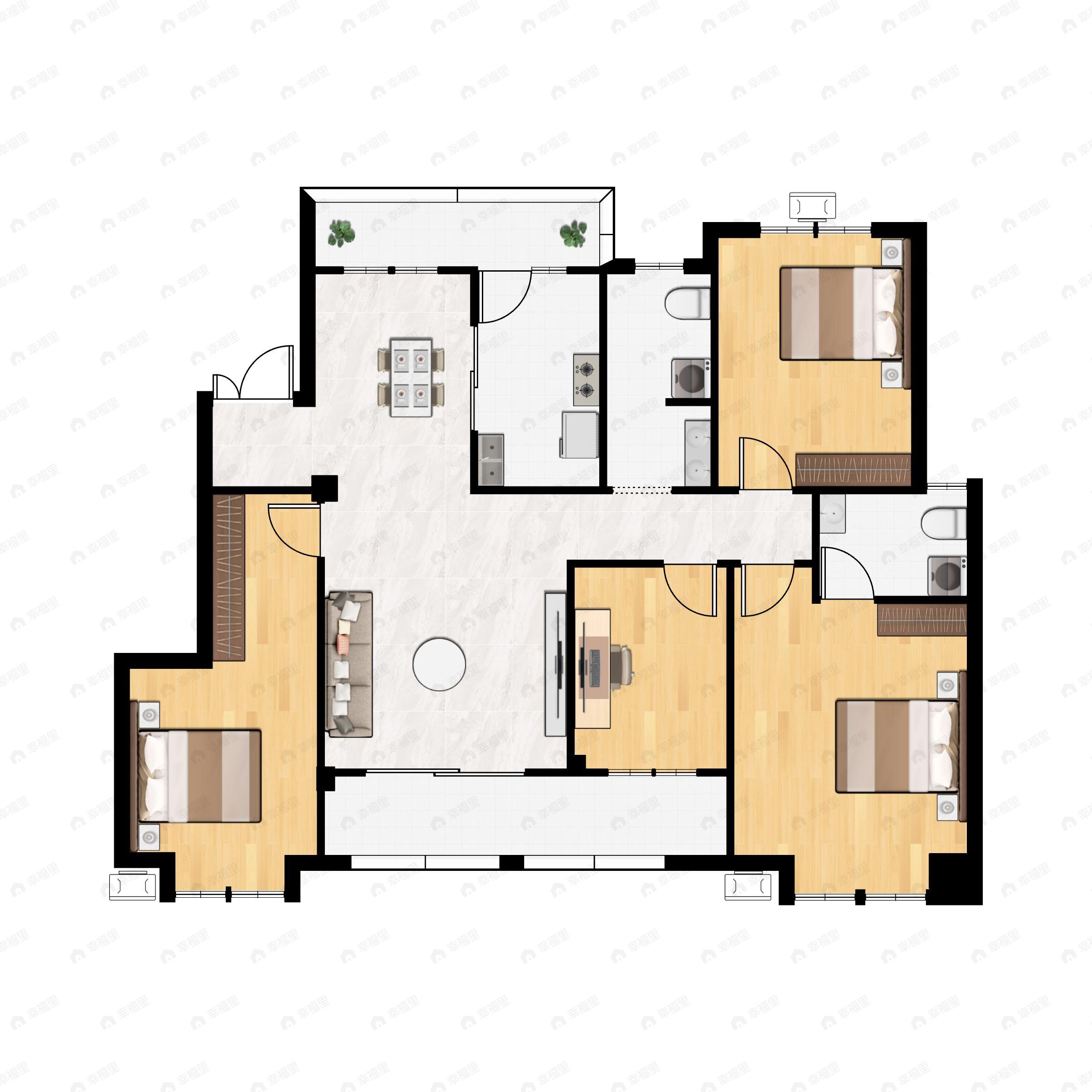 4室2厅2卫建面138平户型图