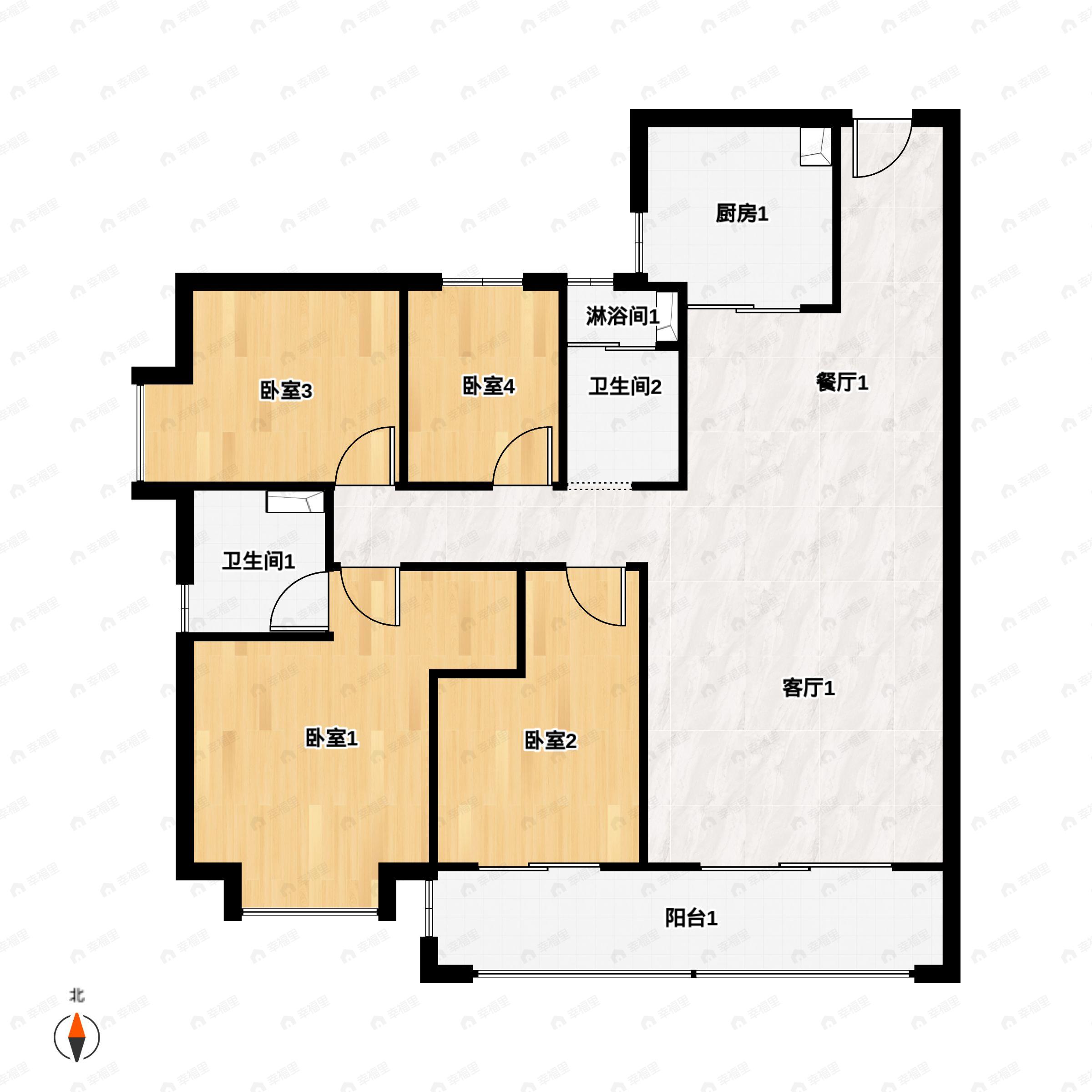 4室2厅2卫建面137平南户型图