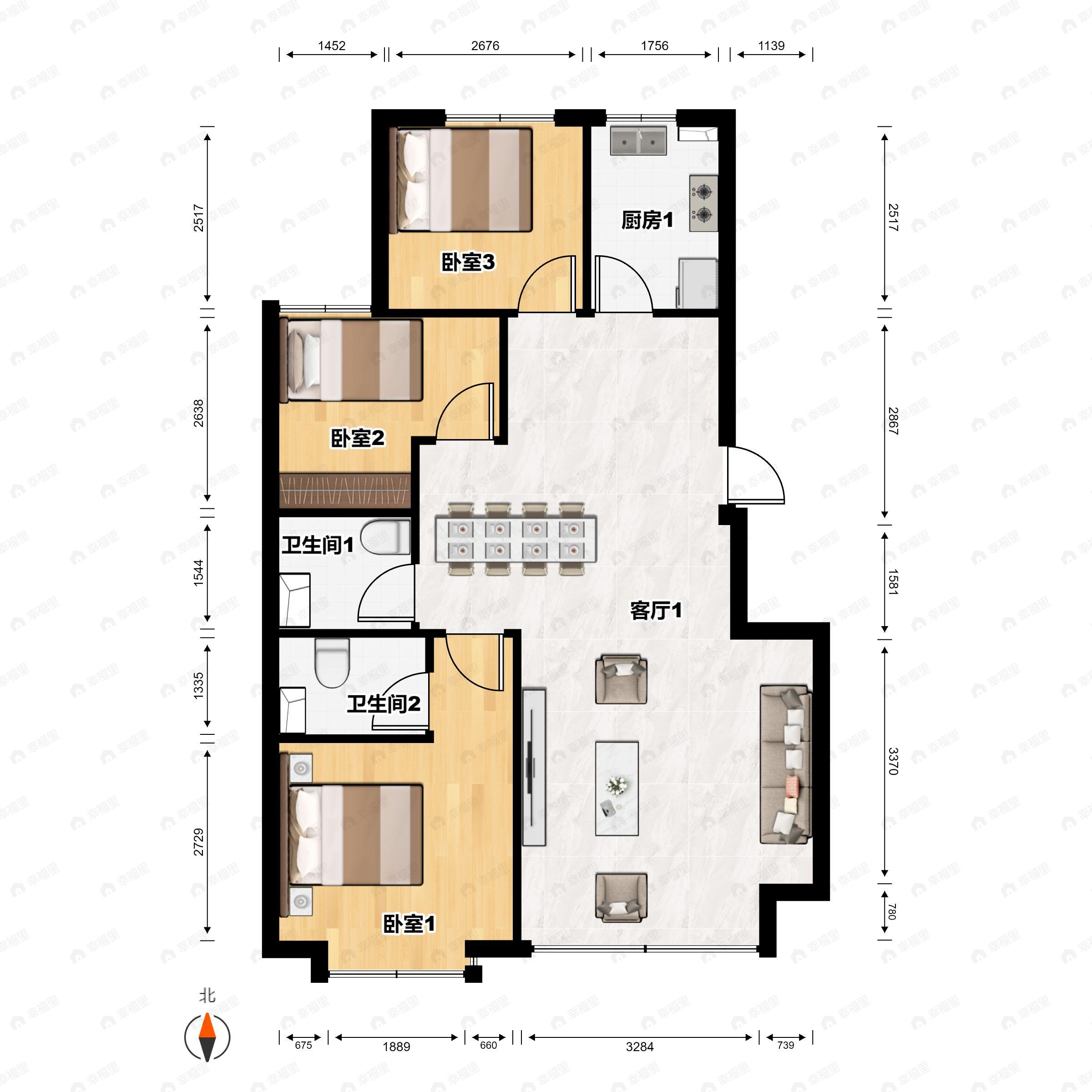 巨华融城百汇3室2厅2卫户型图