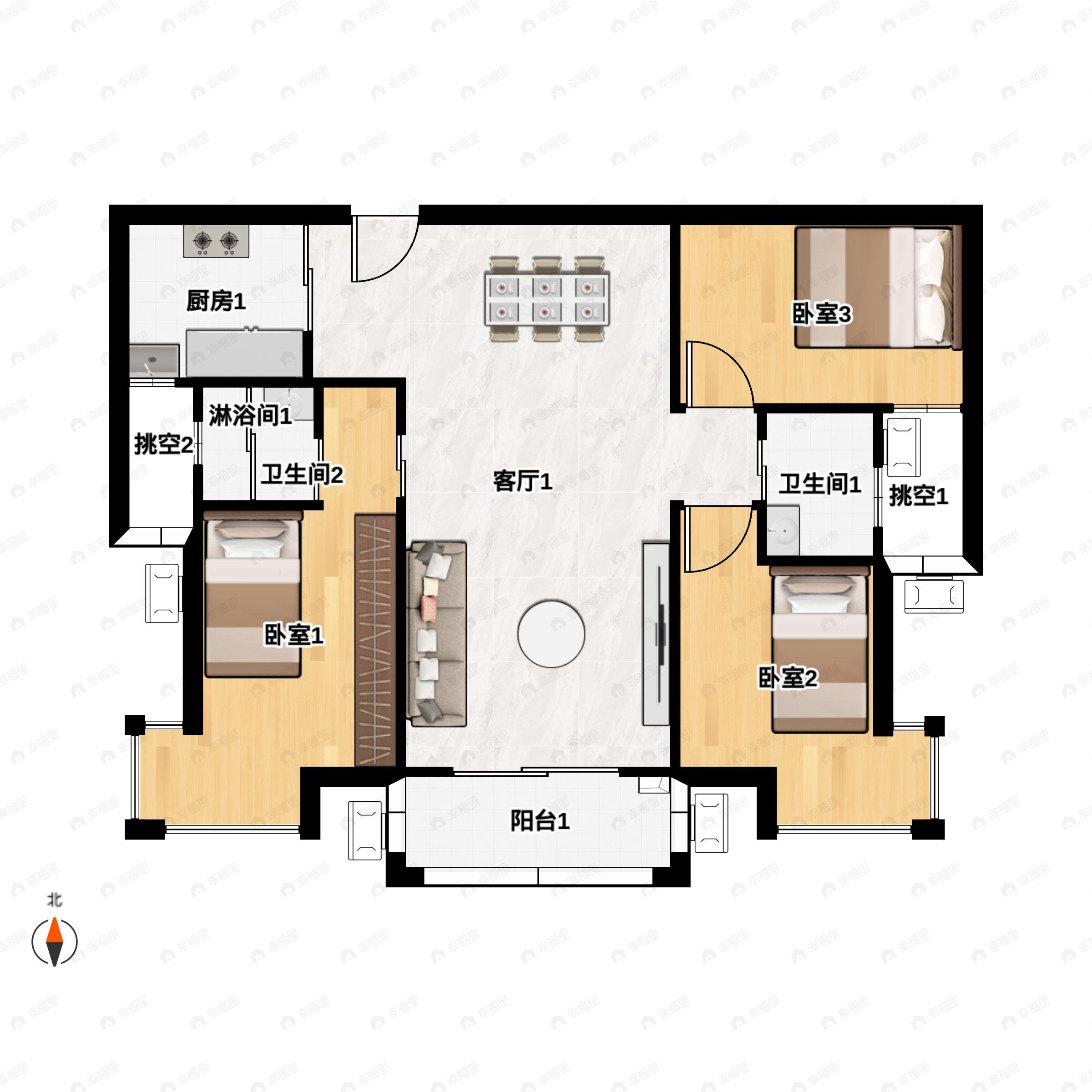 3室2厅2卫建面116平户型图