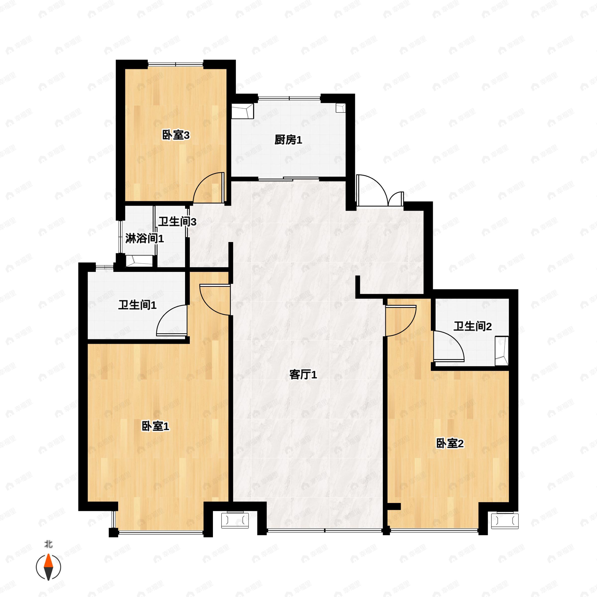 3室2厅3卫建面142平户型图