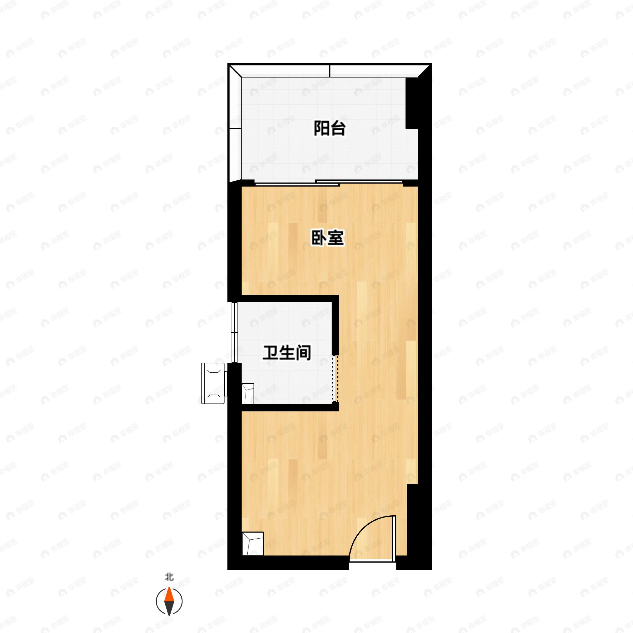 1室1厅建面28m²西北户型图