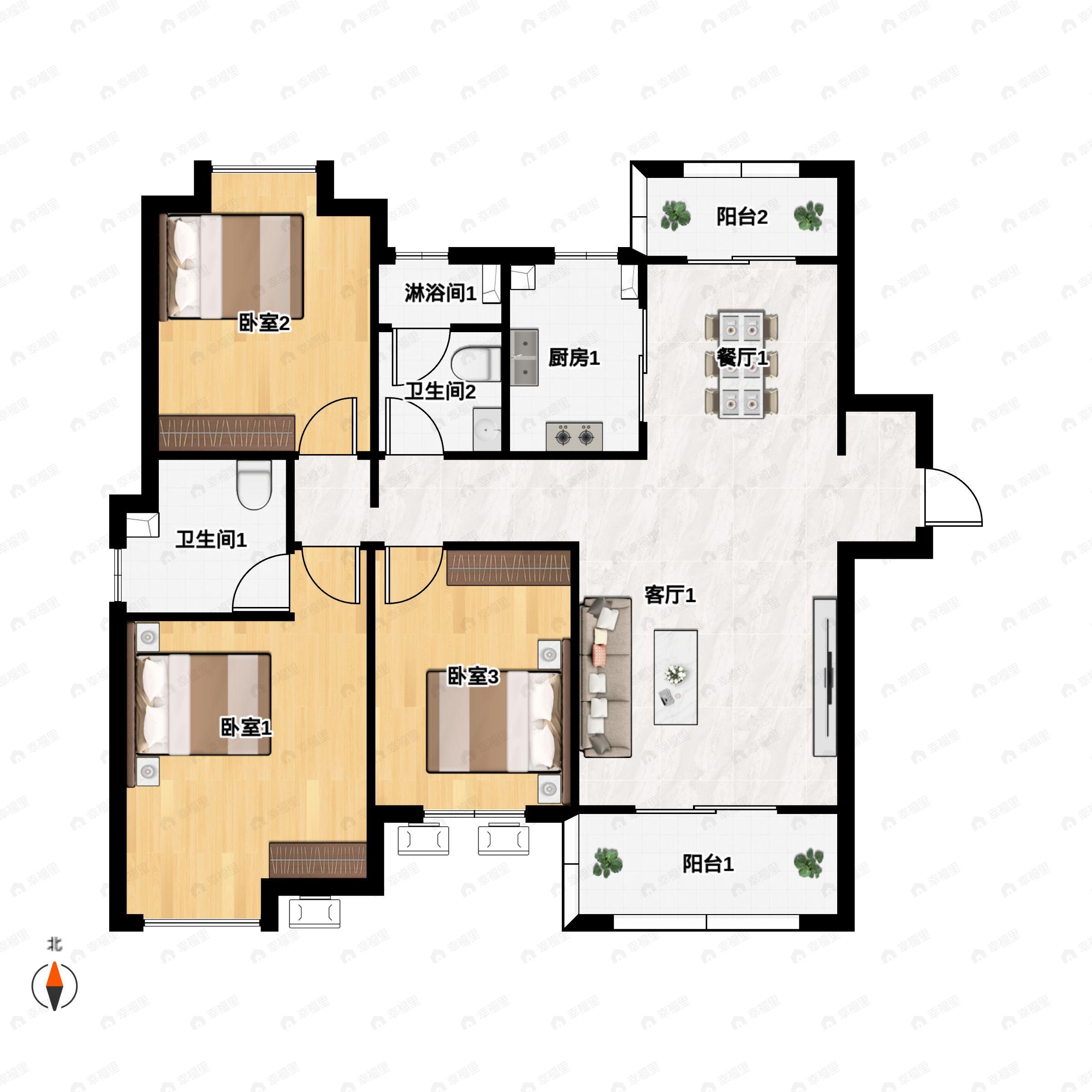 3室2厅2卫建面131平户型图