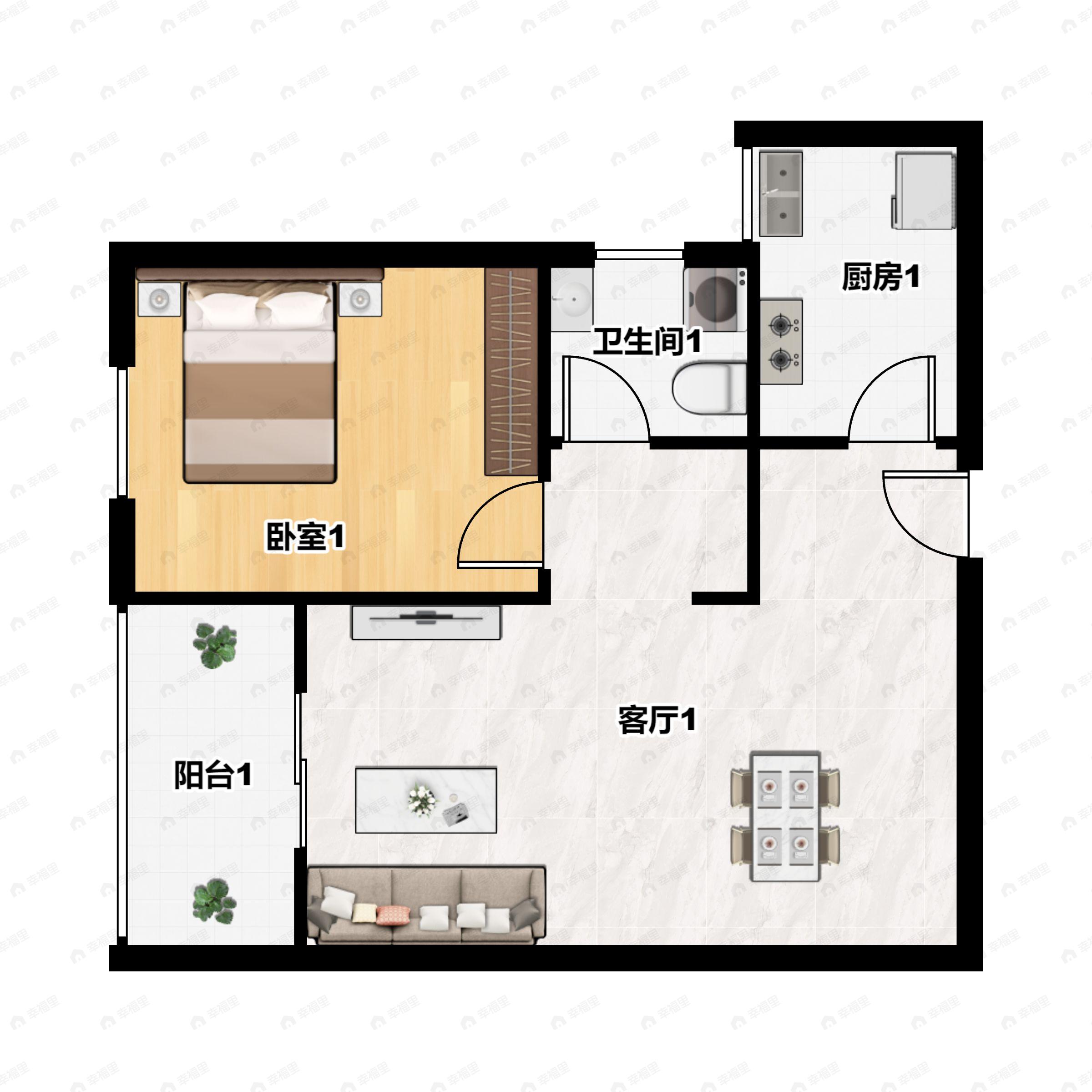 1室2厅1卫建面58平户型图