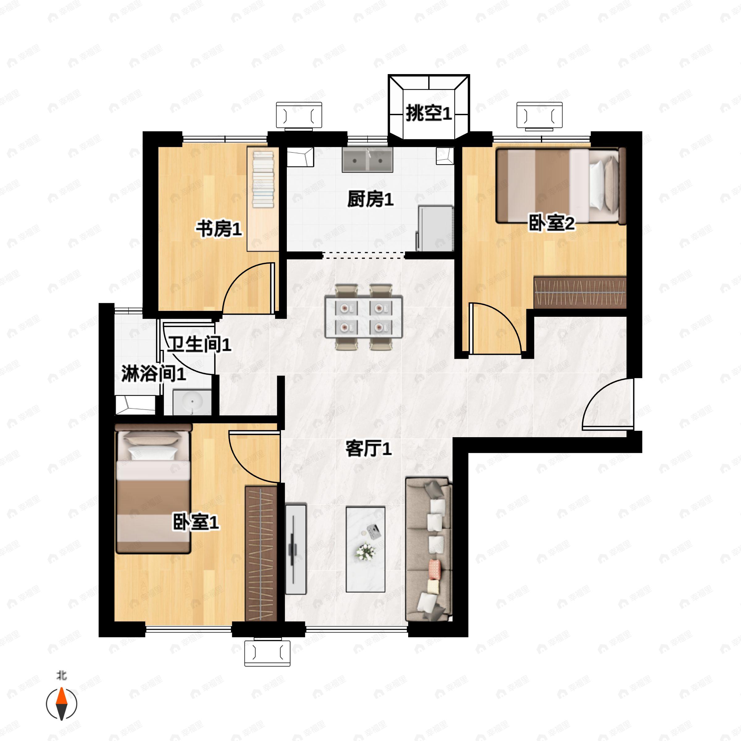 3室2厅1卫建面84平户型图