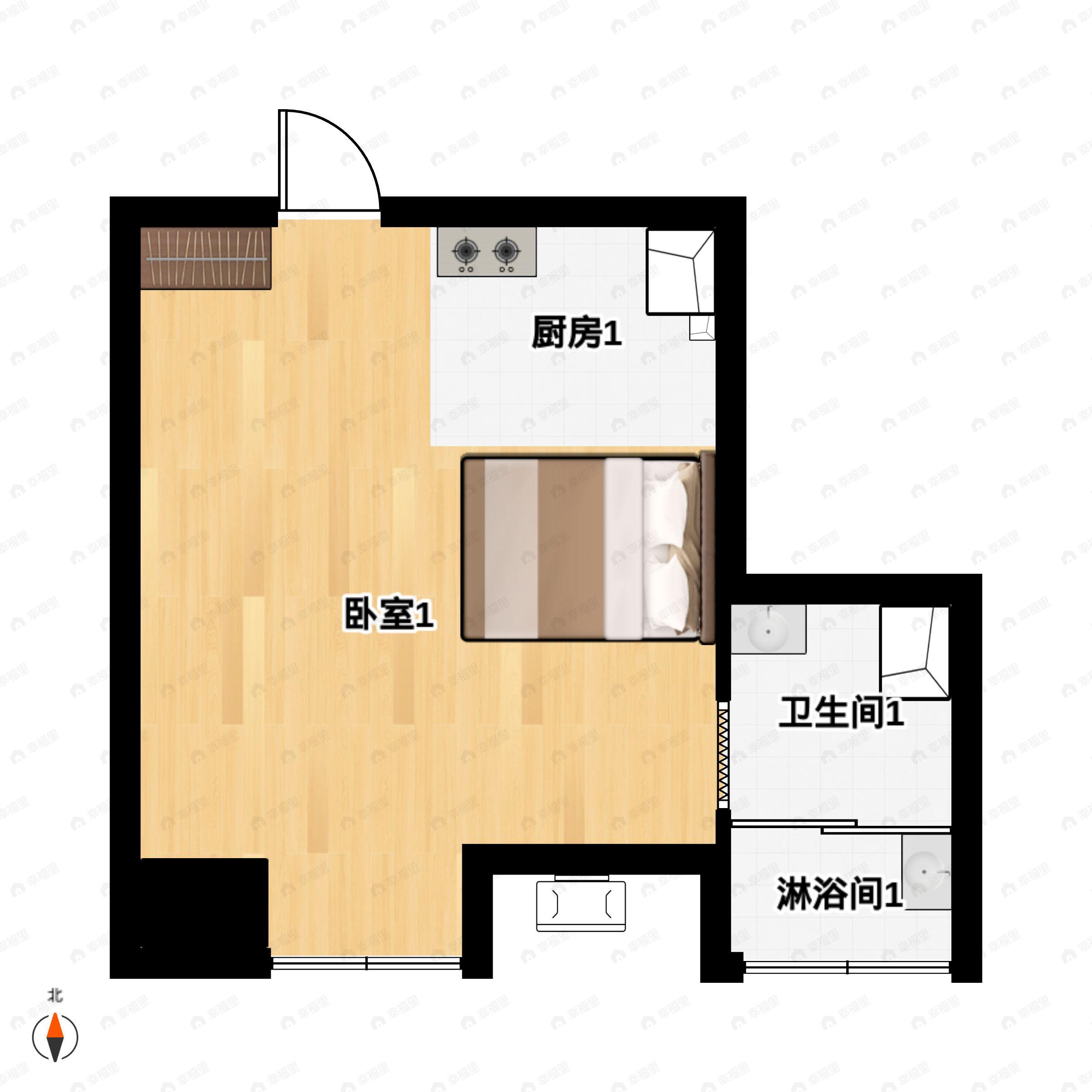 1室1厅1卫建面30平南户型图