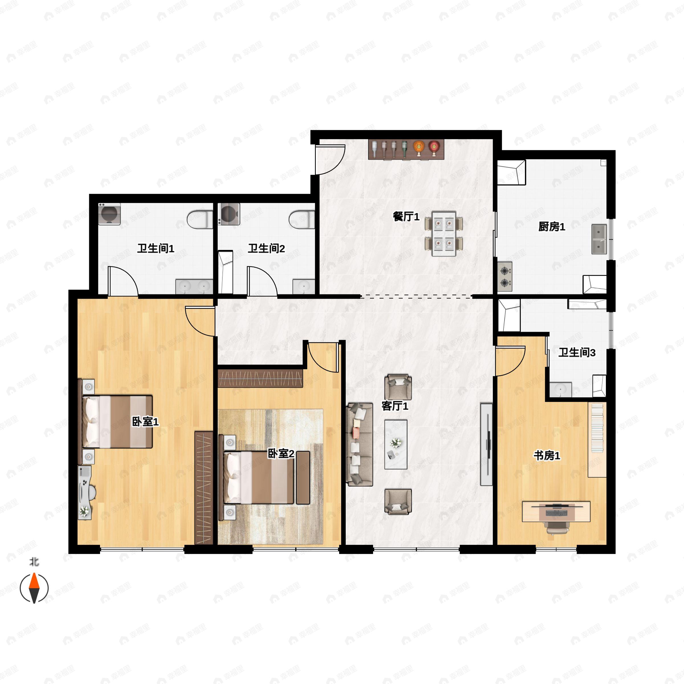 3室2厅2卫建面240平南|北户型图