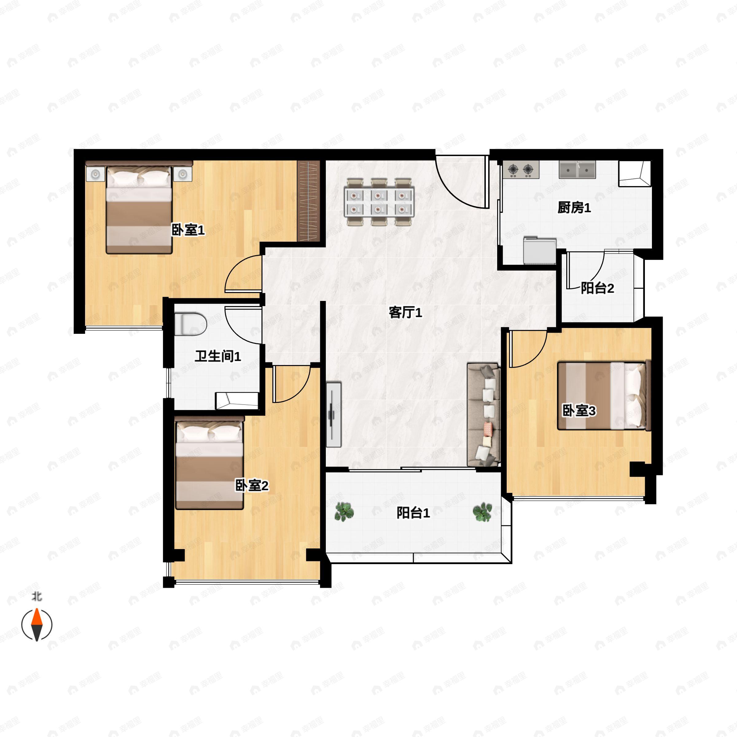3室2厅1卫建面91平户型图