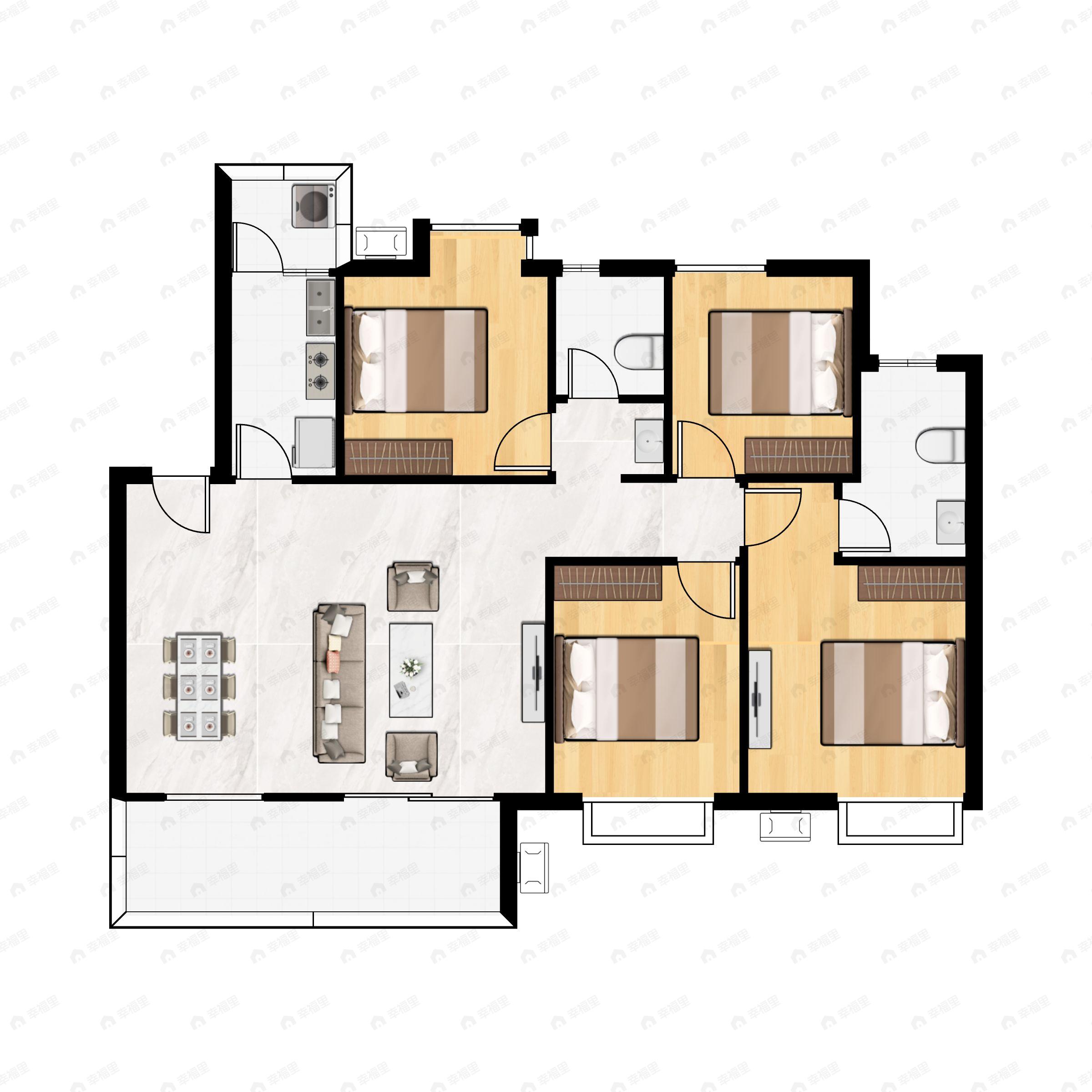 4室2厅2卫建面131平南户型图