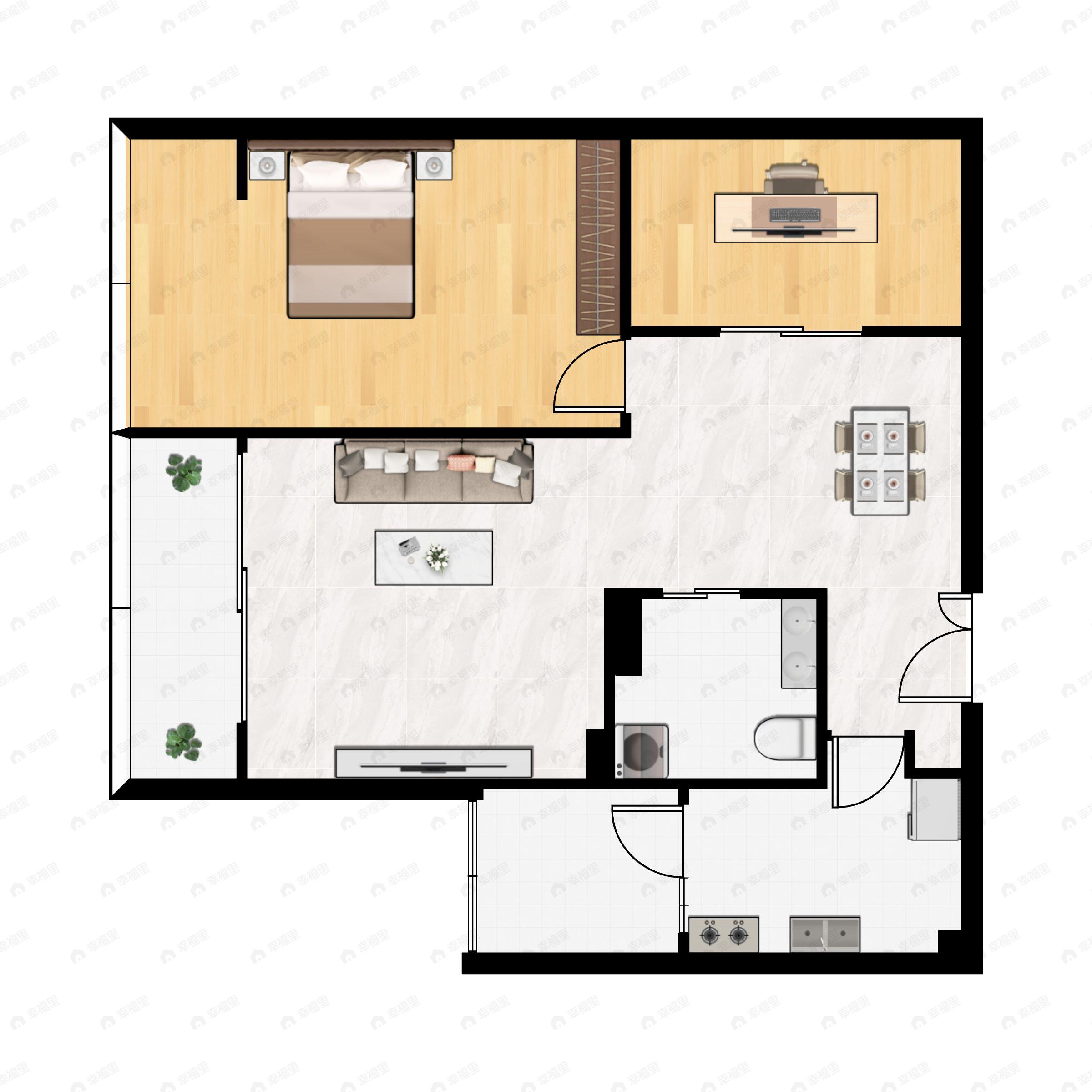 1室2厅1卫建面117平户型图