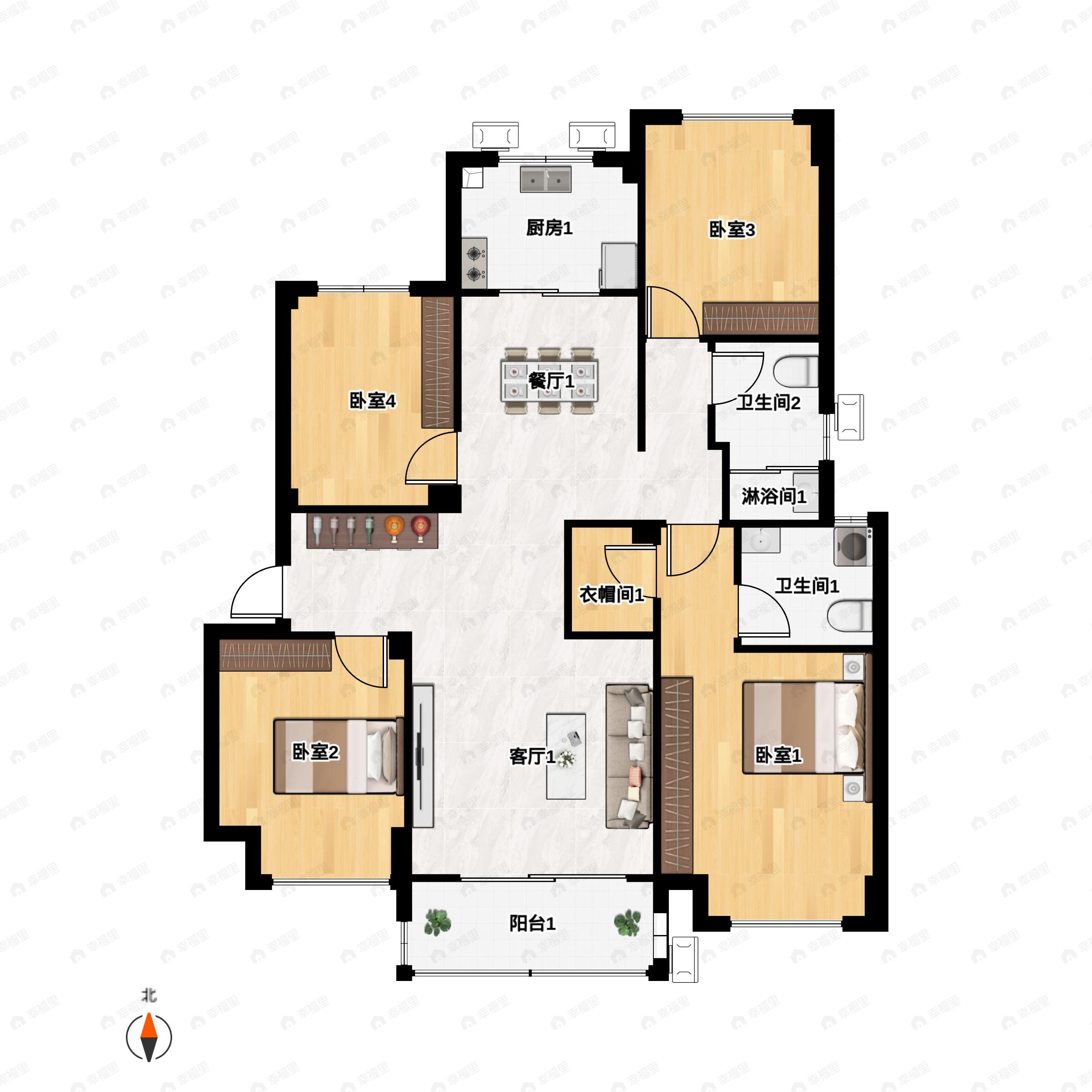 4室2厅2卫建面129平户型图