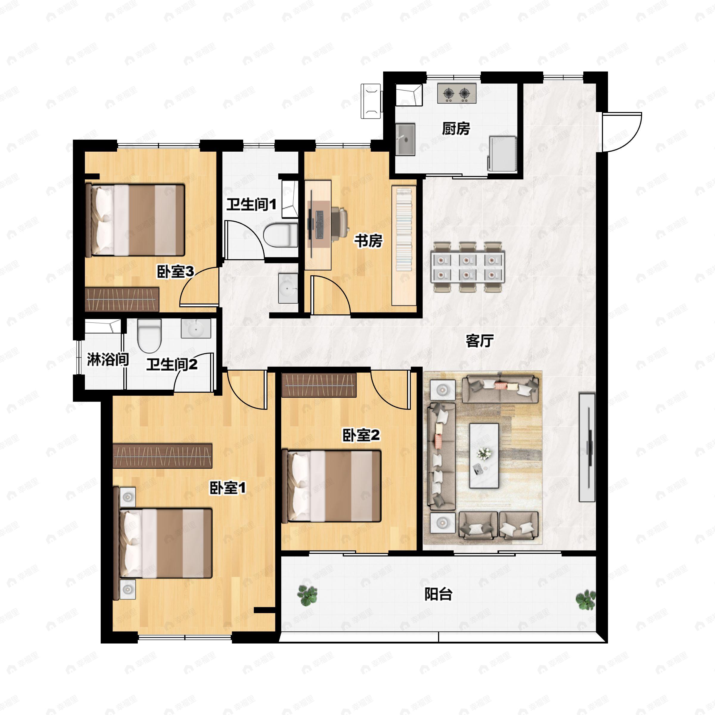4室2厅2卫建面140平南|北户型图