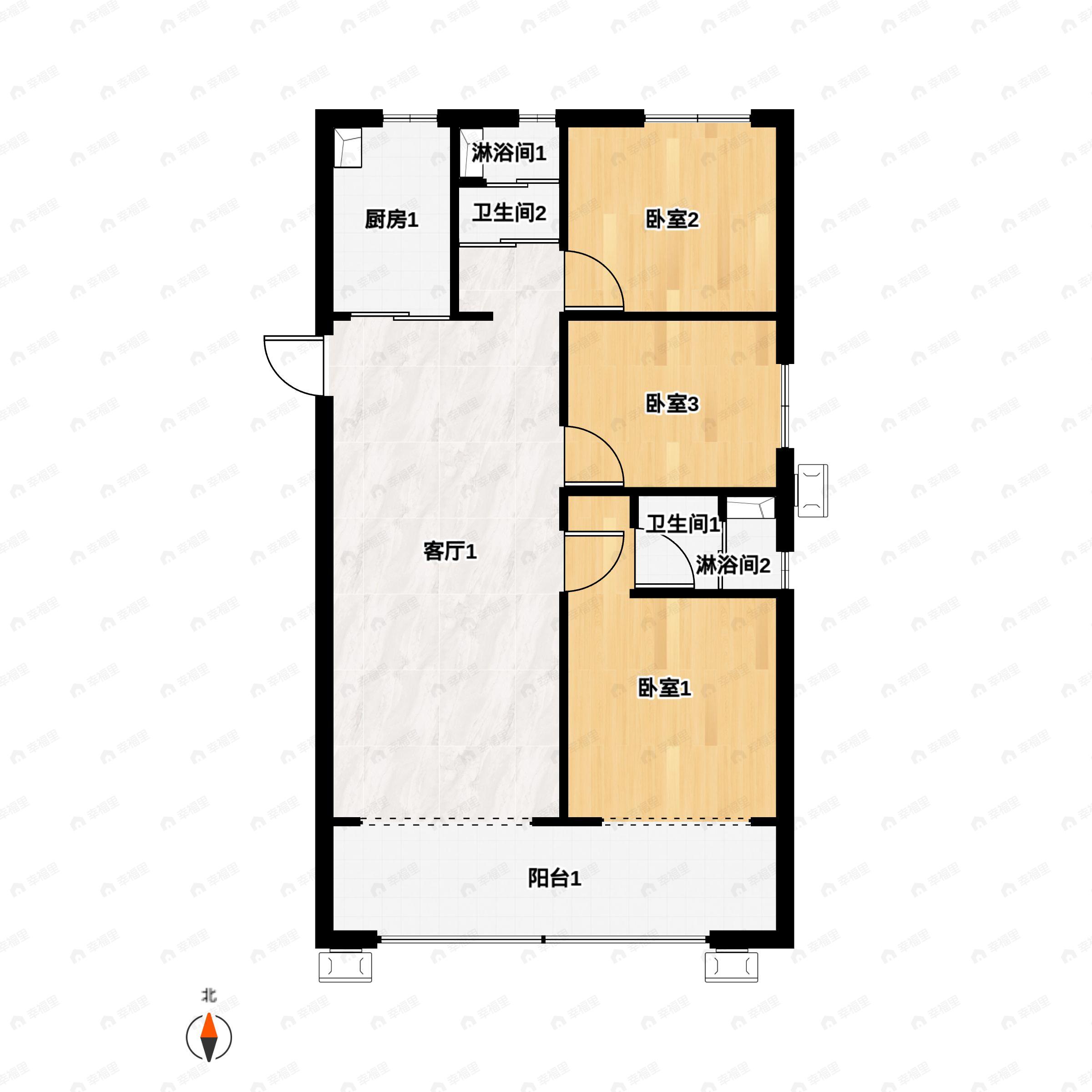 3室2厅2卫建面131平户型图