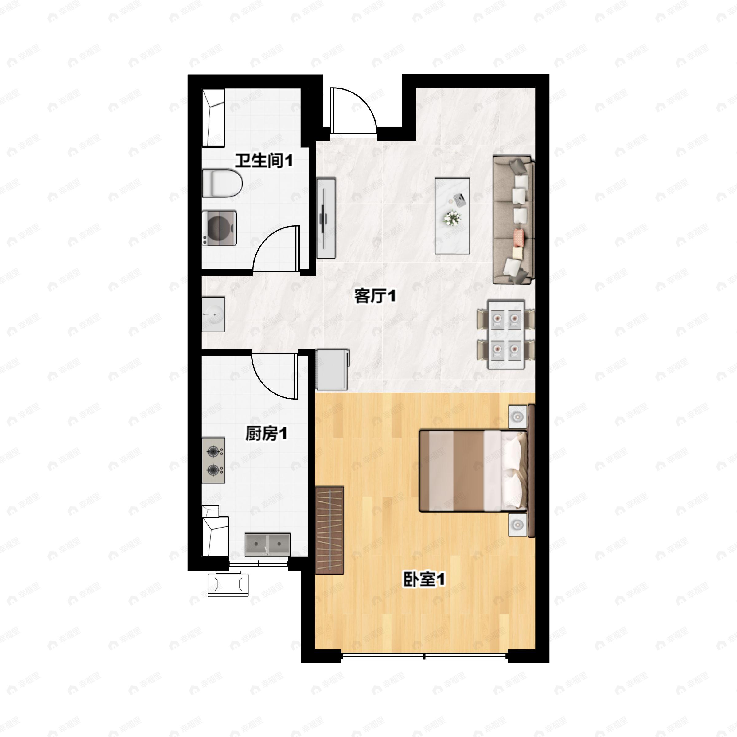 1室1厅1卫建面59平户型图