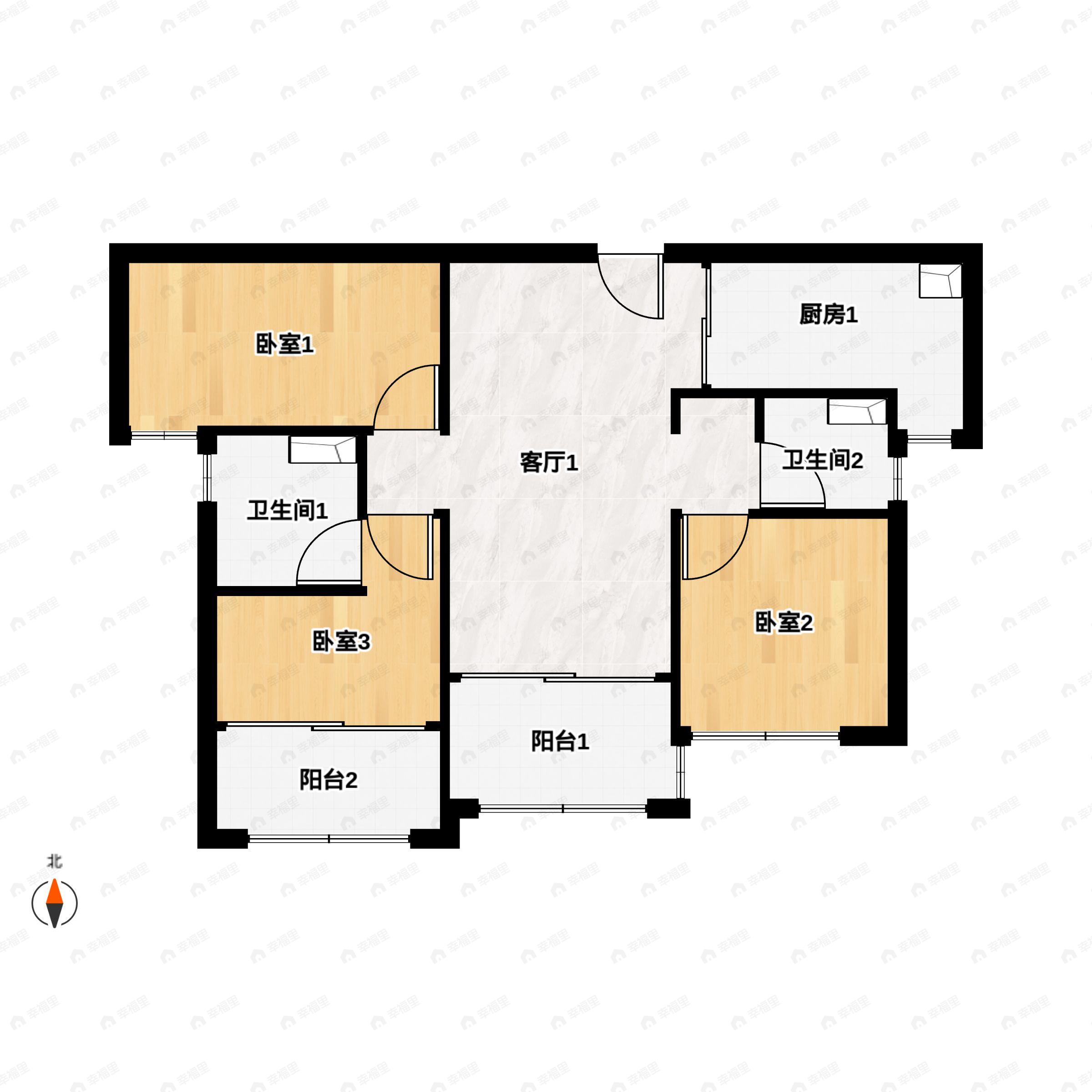 3室2厅2卫建面89平户型图