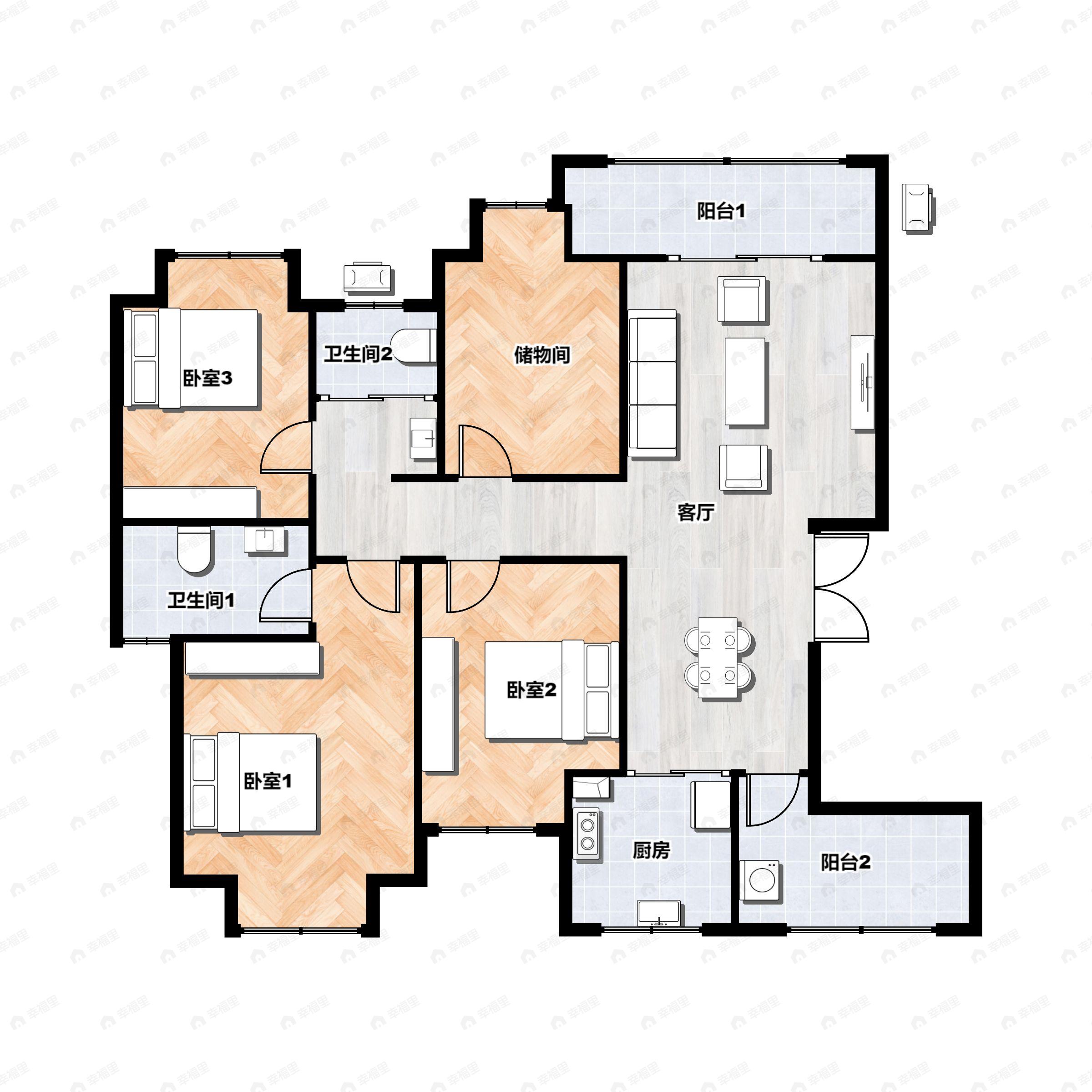 4室2厅2卫建面128平北|南户型图