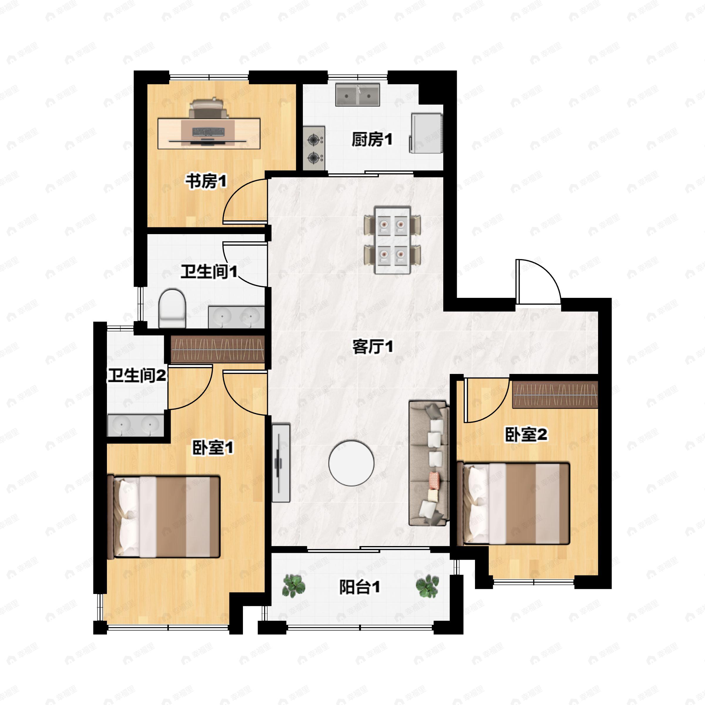 3室2厅2卫建面105平户型图
