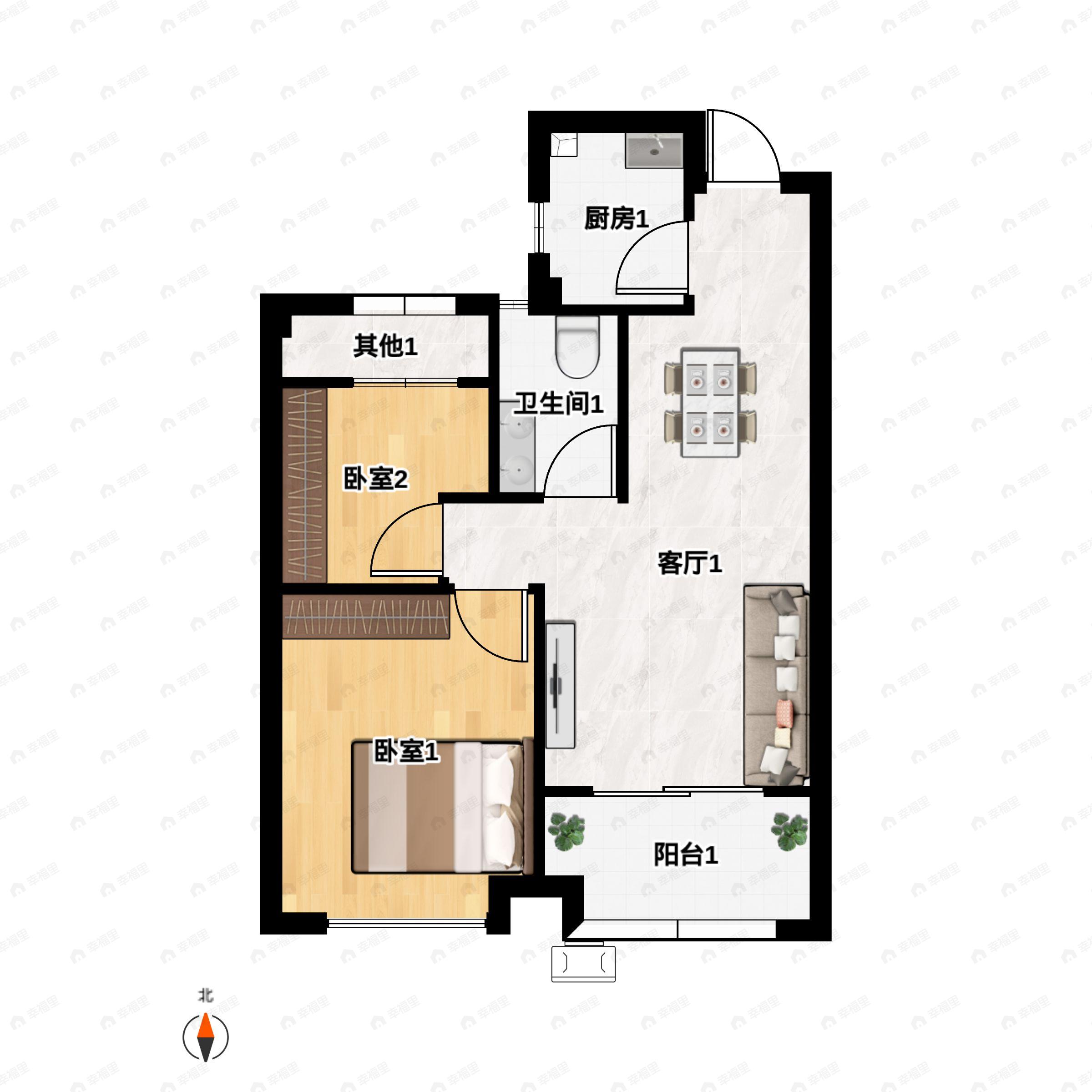 2室2厅1卫建面75平户型图