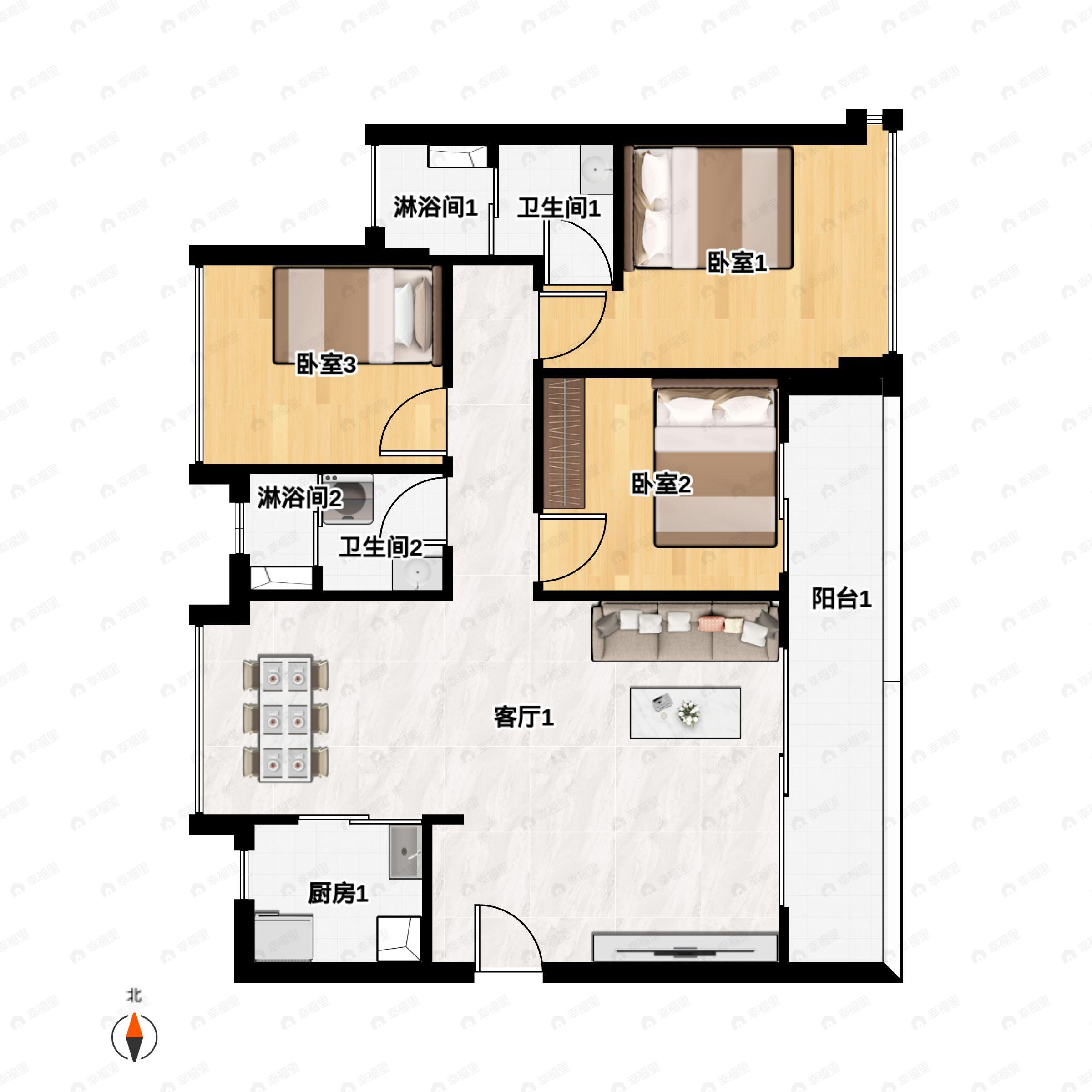 3室2厅2卫建面116平户型图