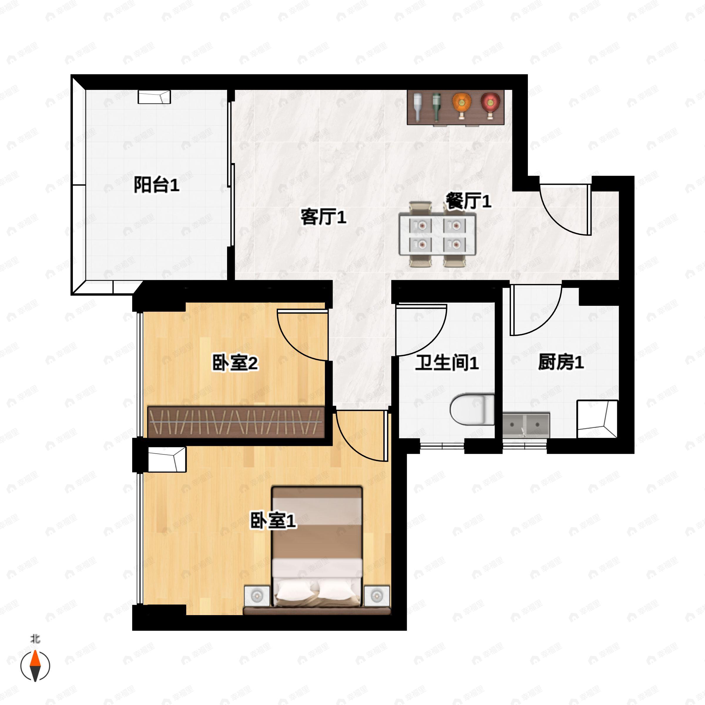 2室2厅1卫建面65平户型图