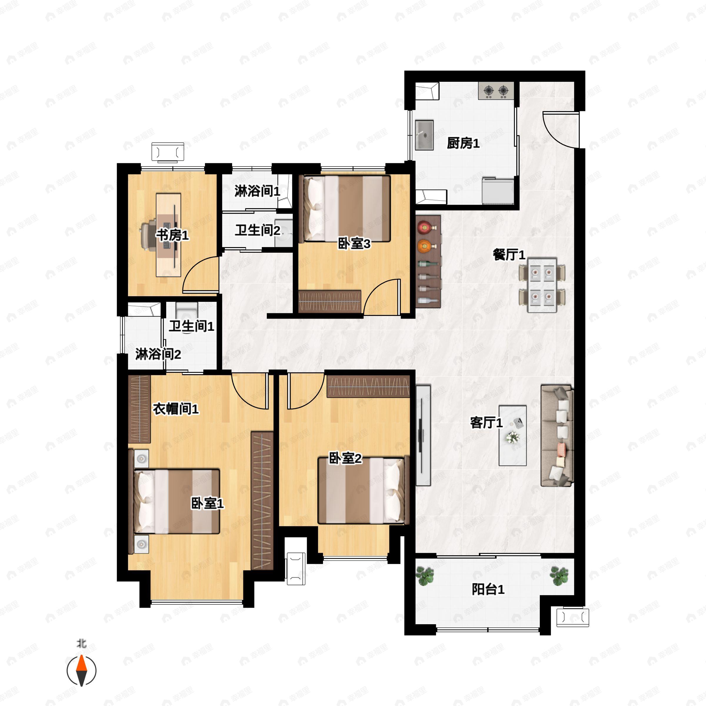 4室2厅2卫建面143平南|北户型图