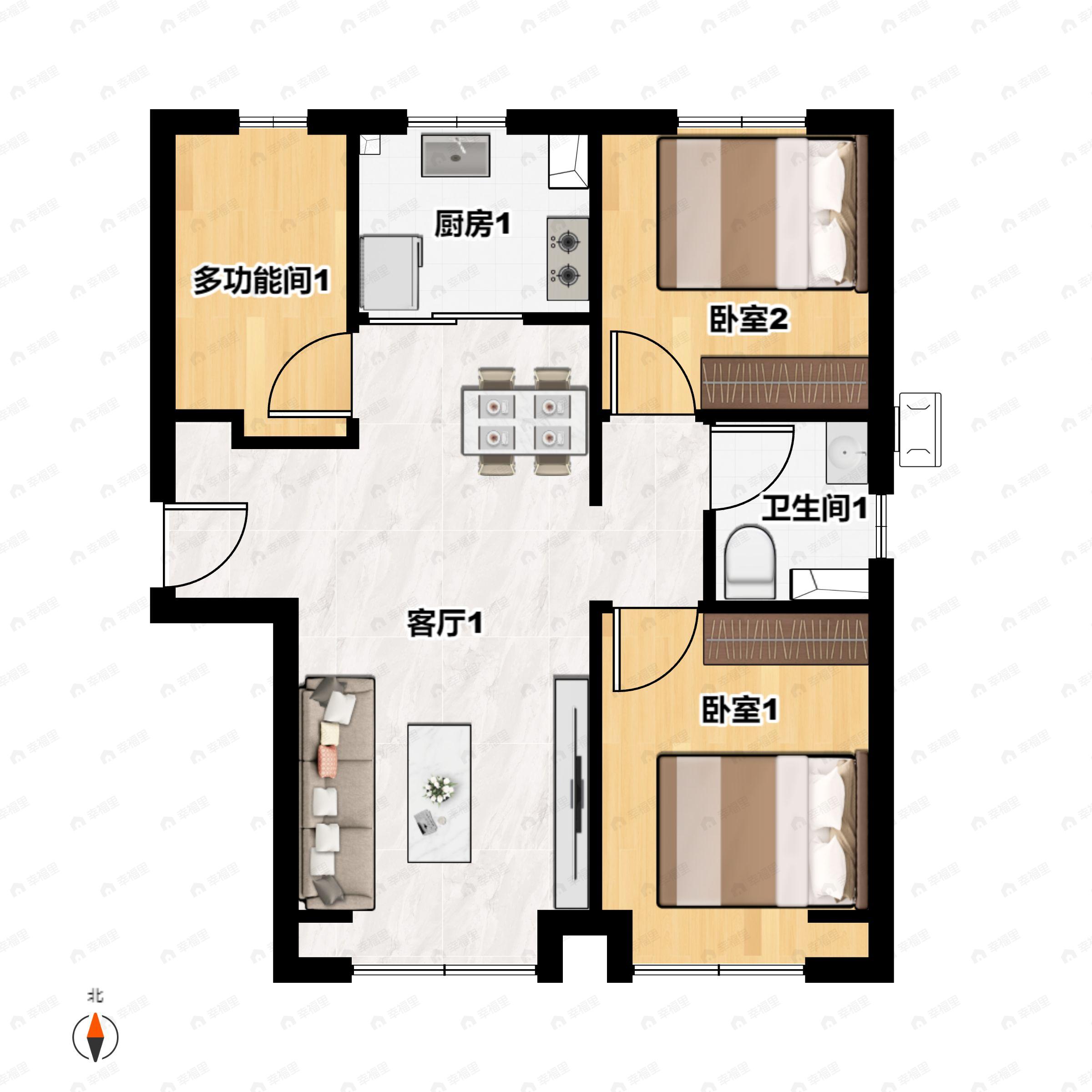 3室2厅1卫建面95平户型图