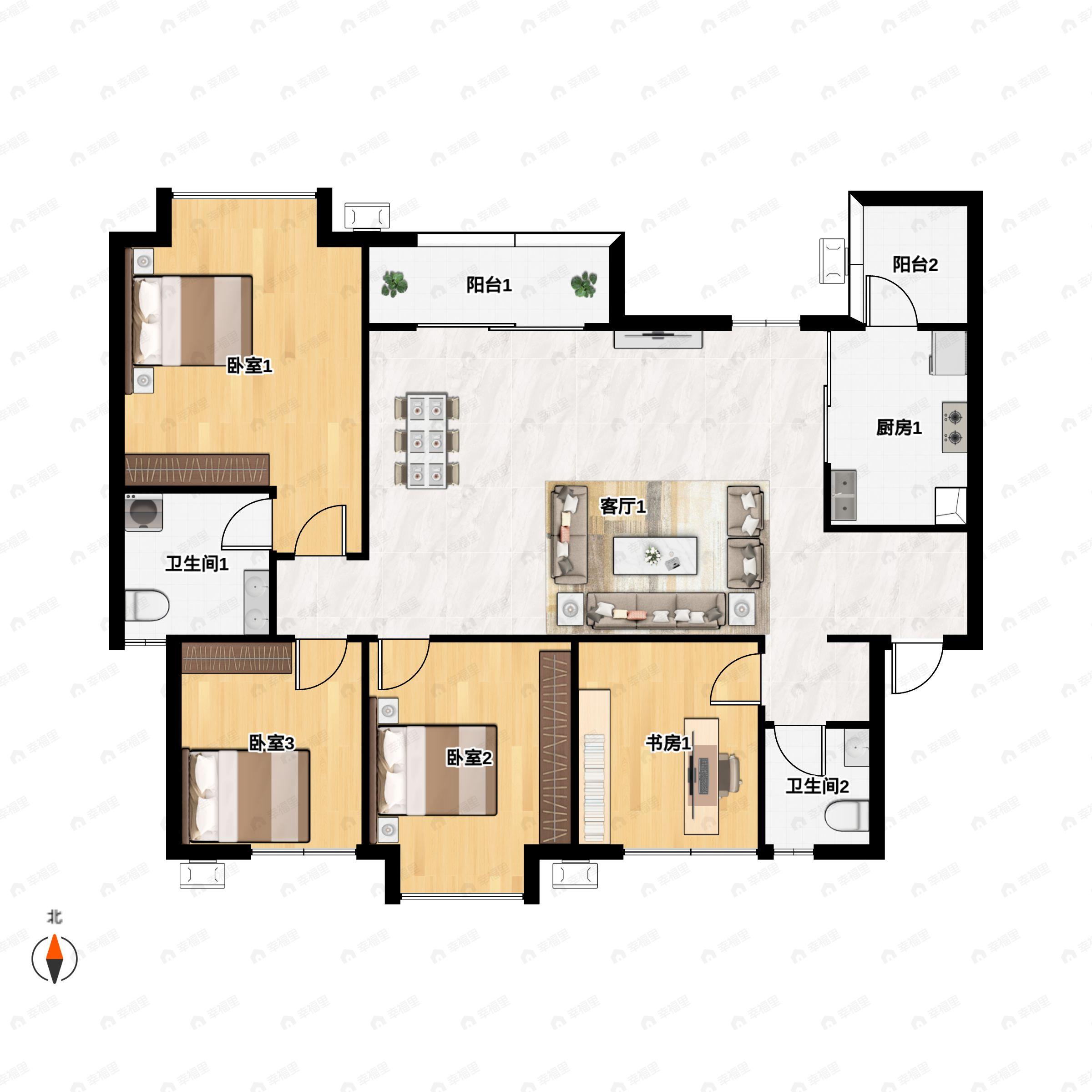 4室2厅2卫建面108平南户型图