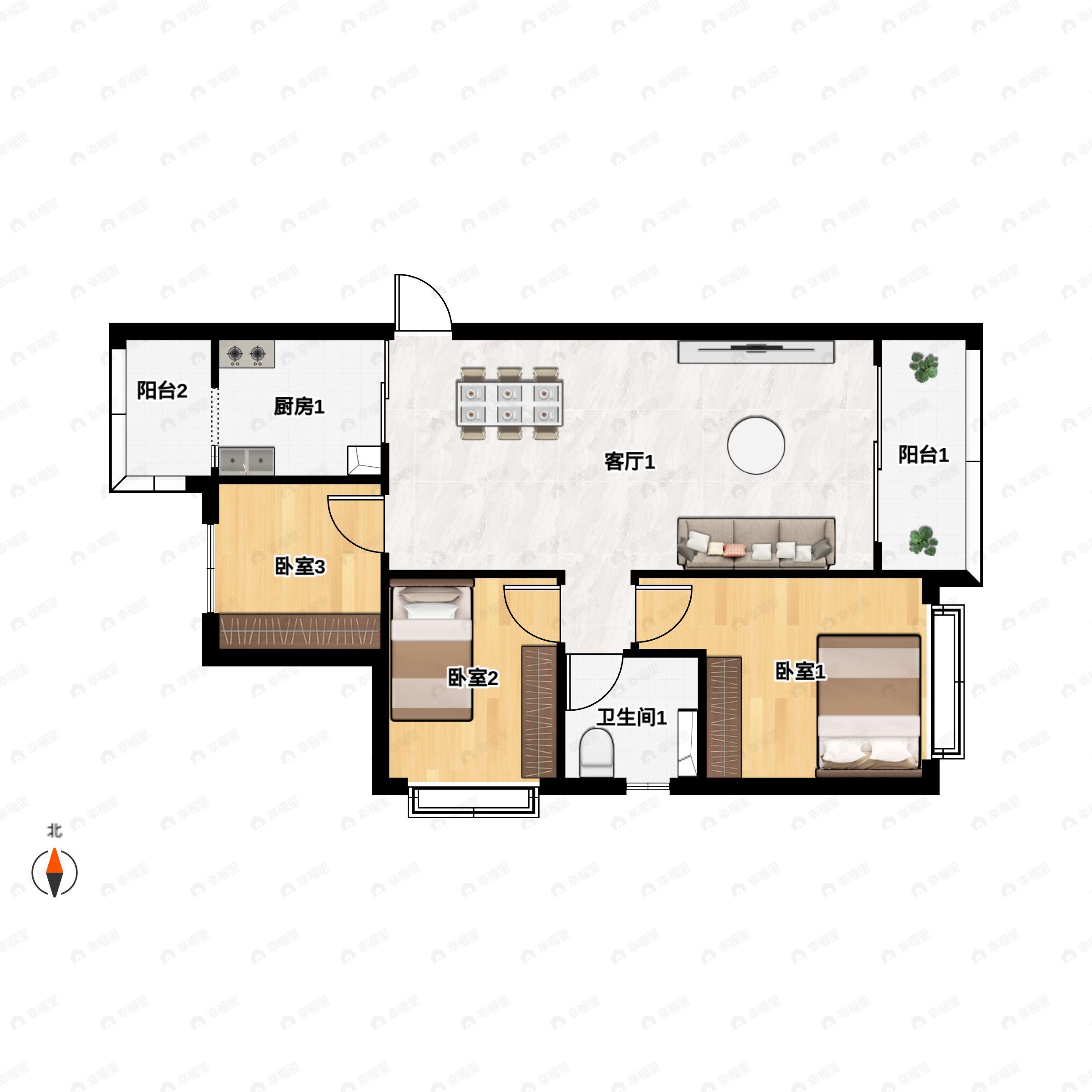 3室2厅1卫建面111平南|北户型图