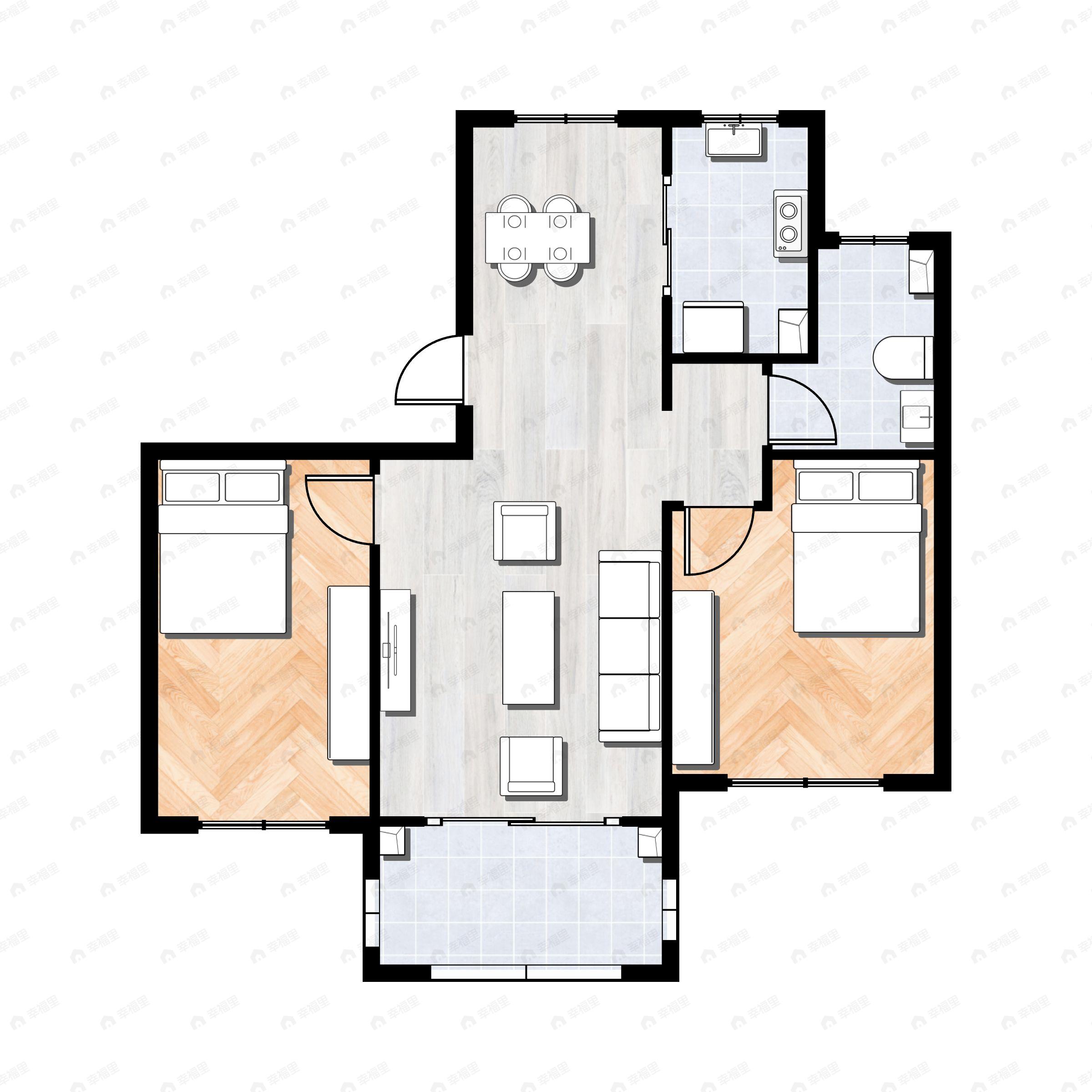 2室2厅1卫建面88平户型图