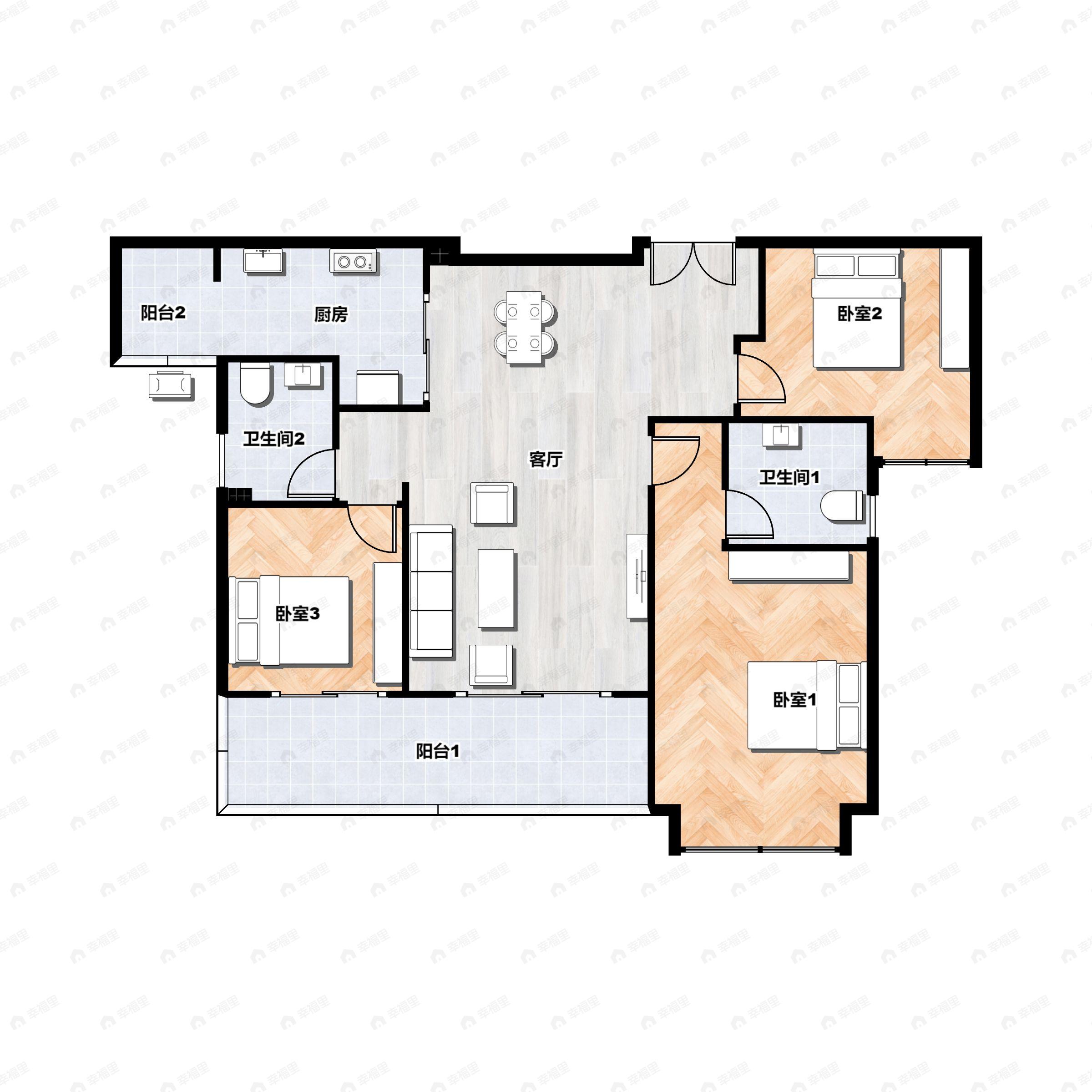 3室2厅2卫建面117平户型图