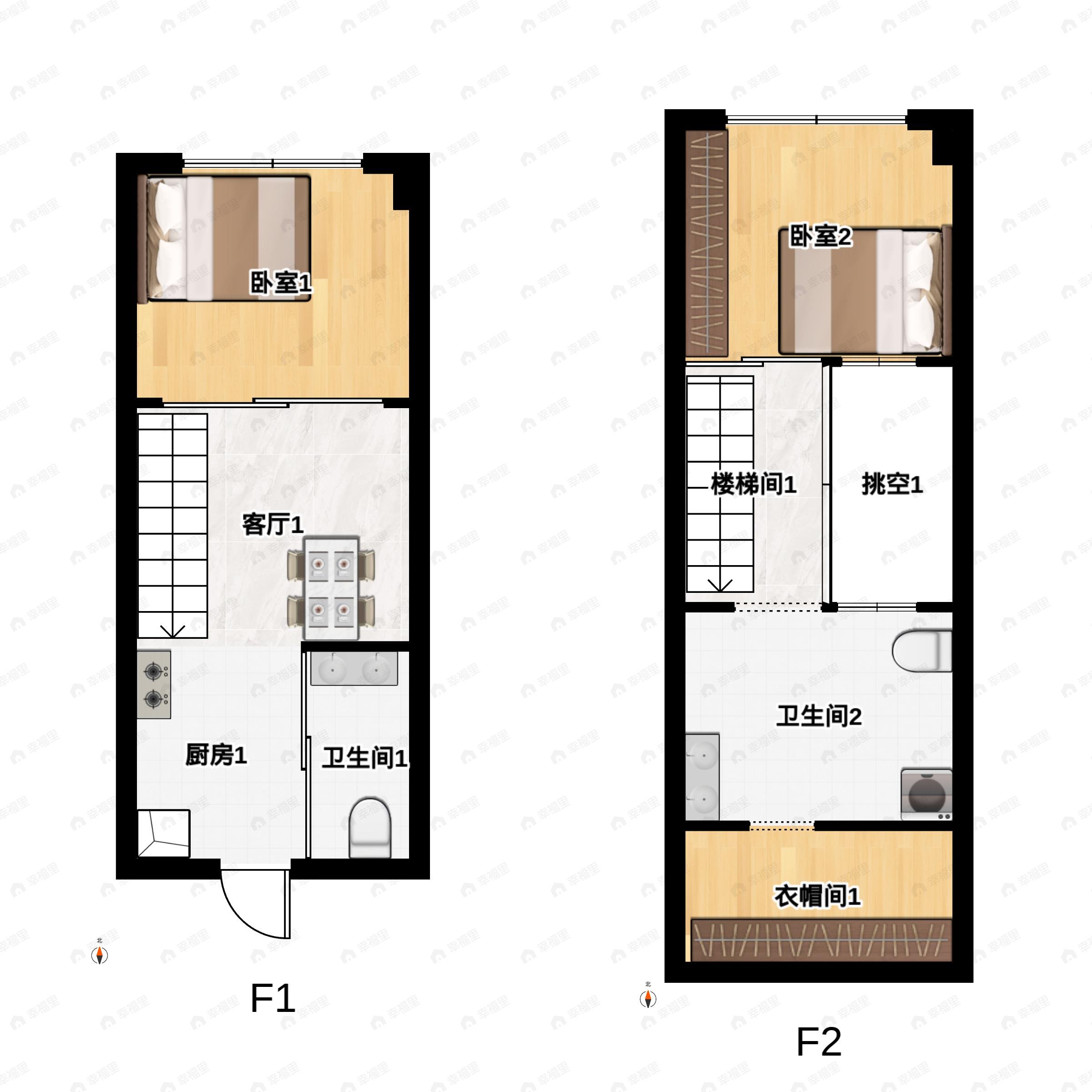 2室1厅2卫建面42平南户型图
