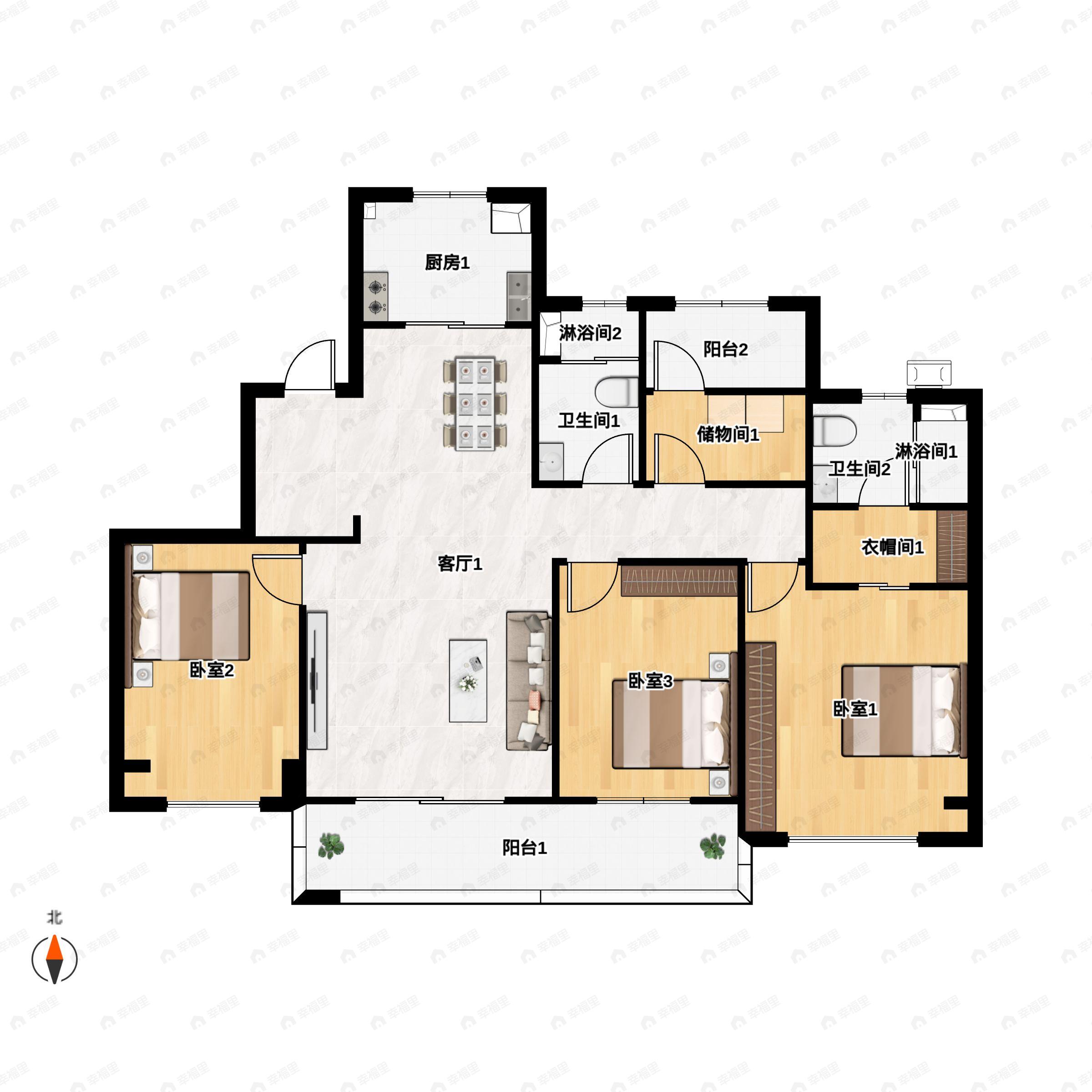 4室2厅2卫建面139平户型图
